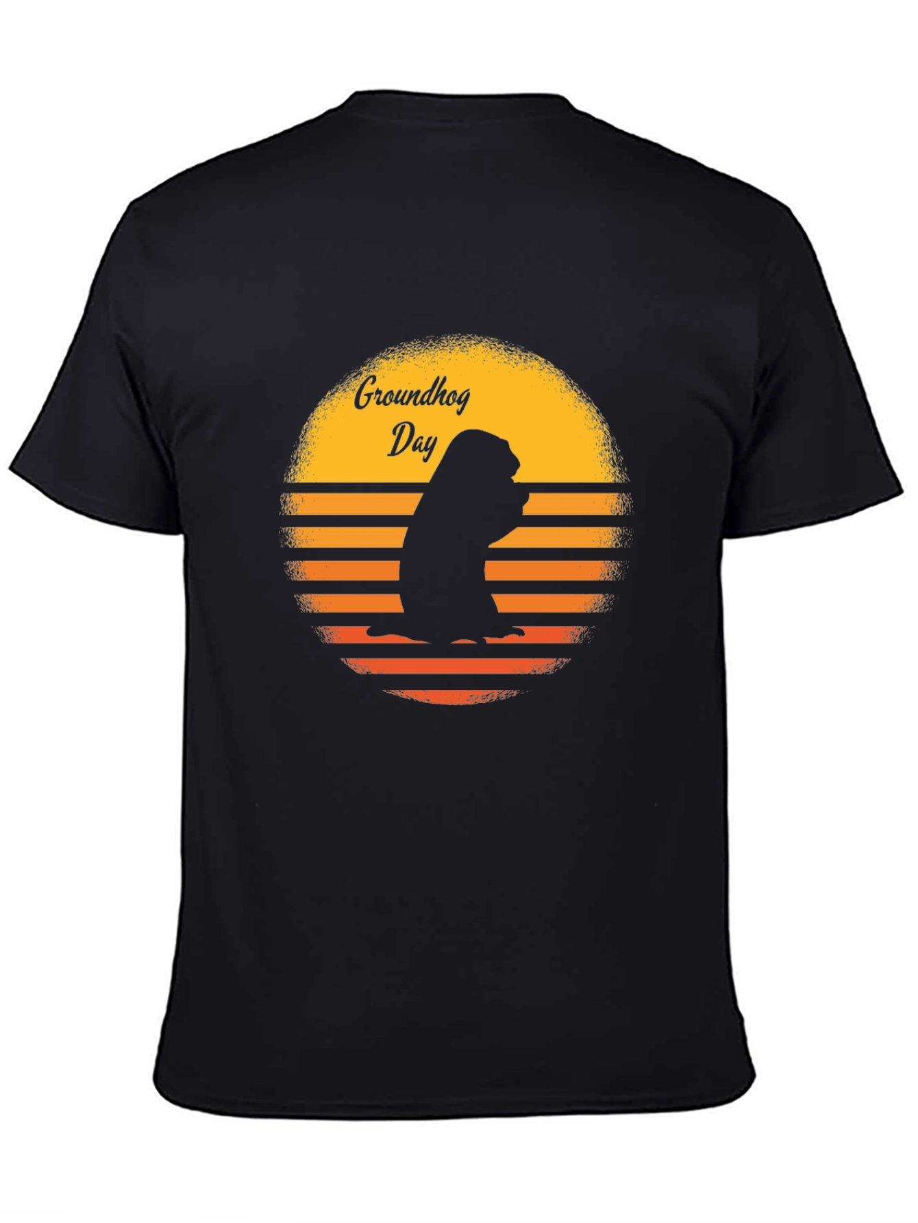 Groundhog Day Retro Sunset Black T-Shirt