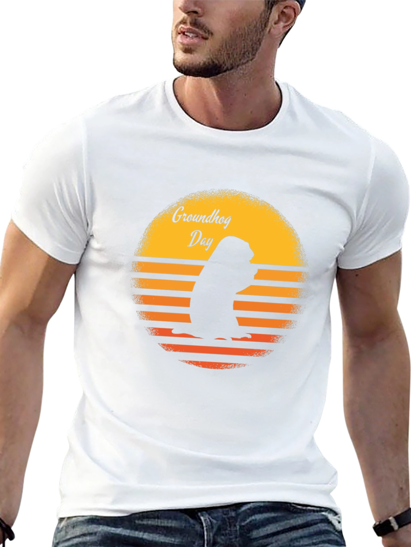 Groundhog Day Retro Sunset Black T-Shirt