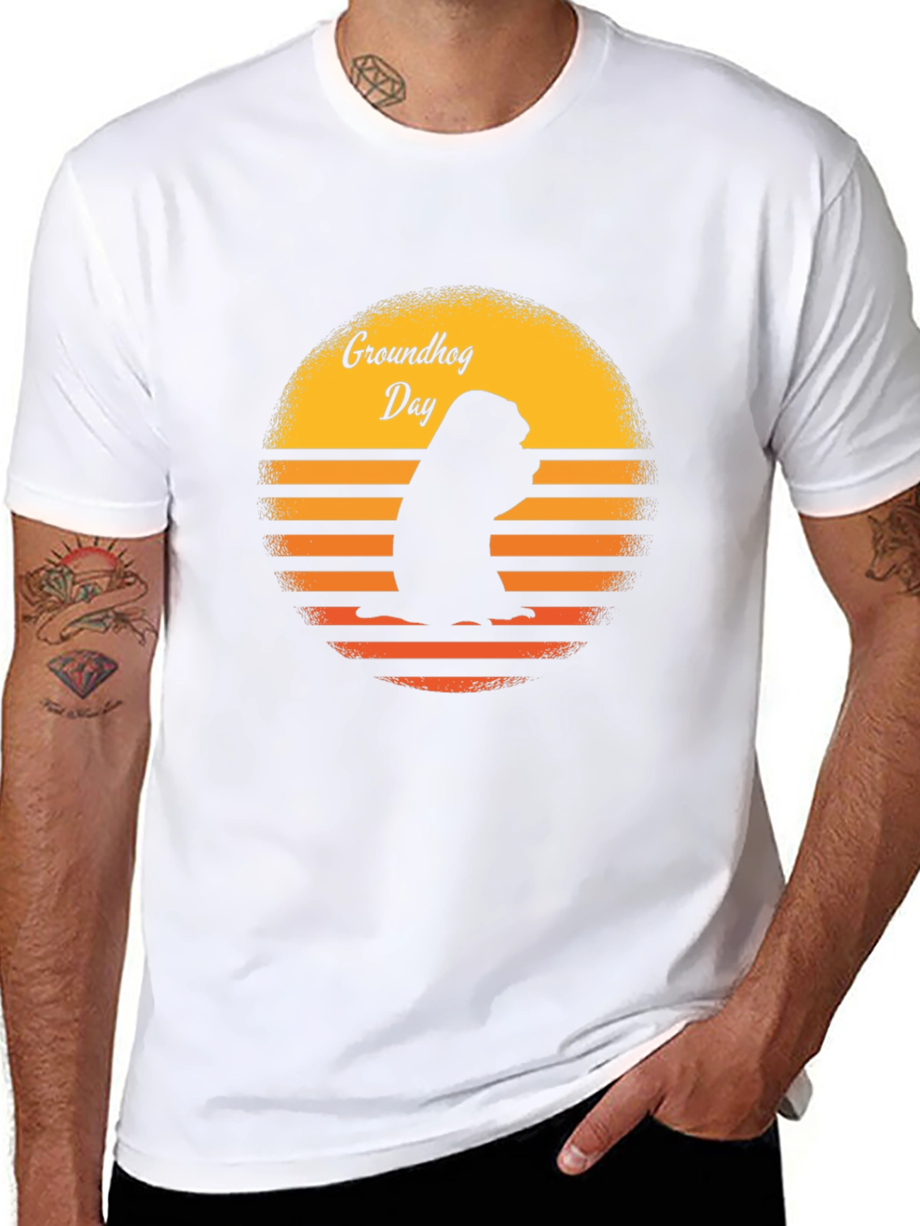 Groundhog Day Retro Sunset Black T-Shirt