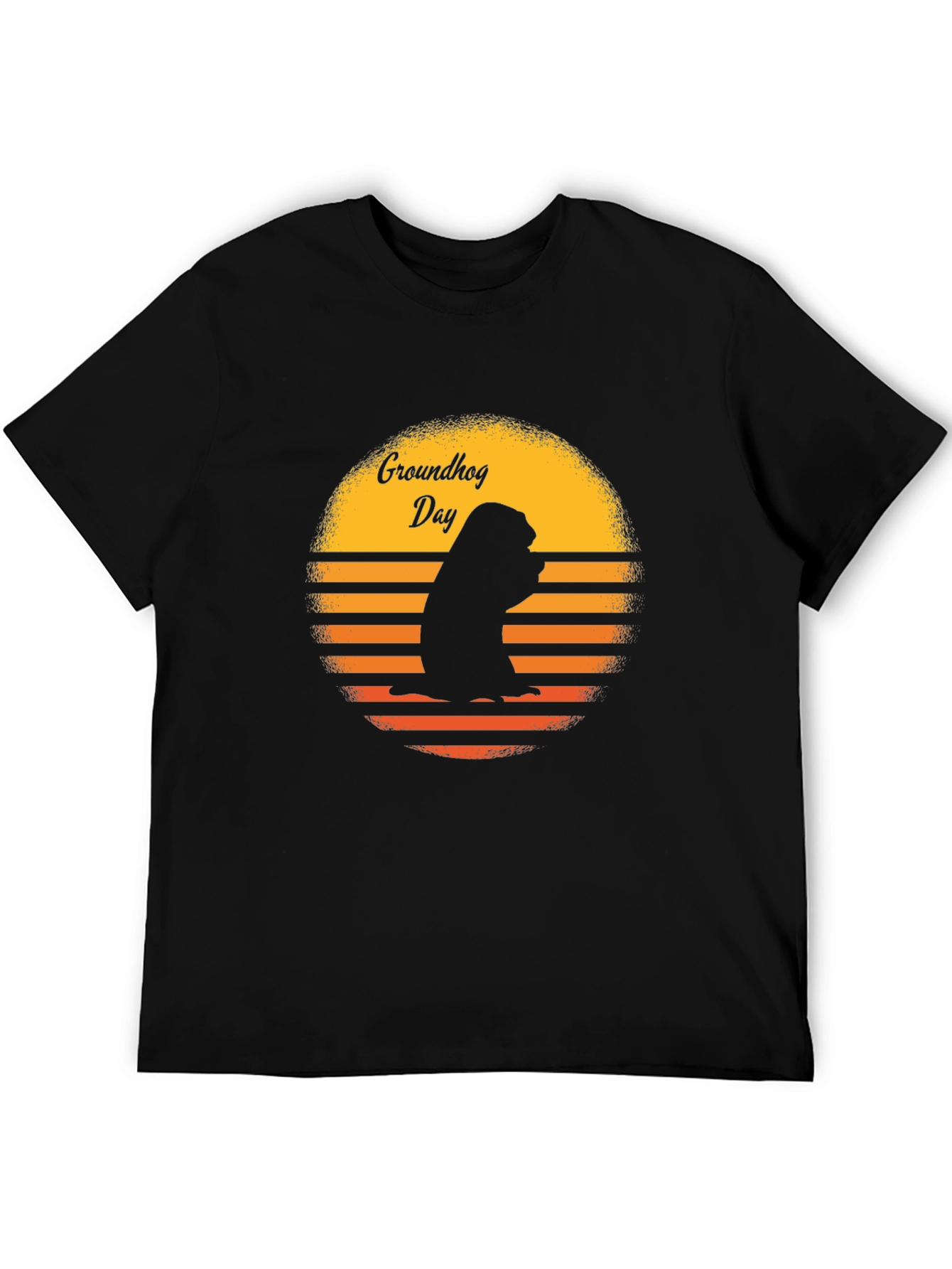 Groundhog Day Retro Sunset Black T-Shirt