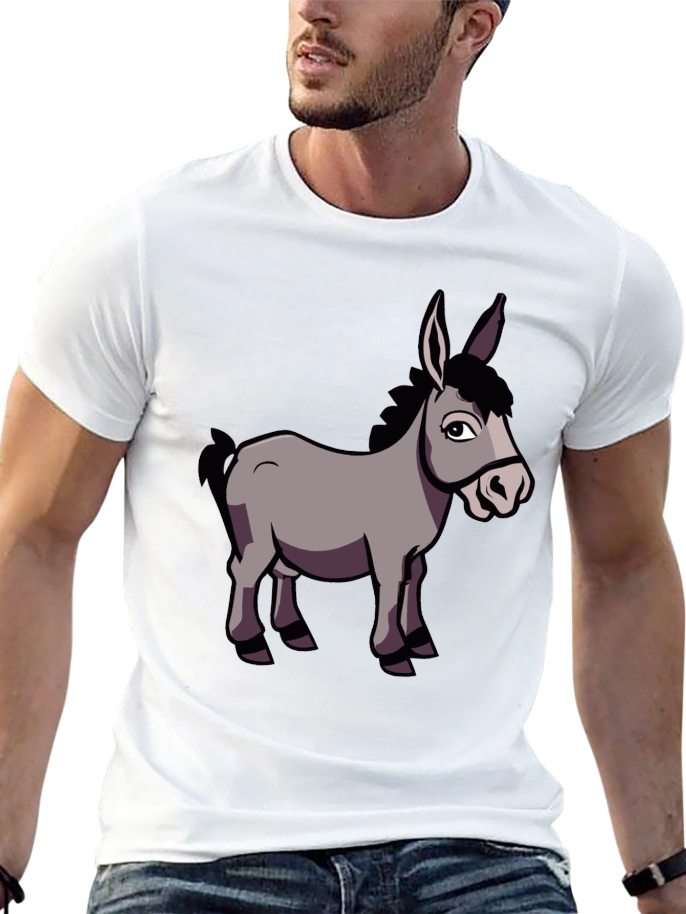 Funny Donkey Graphic T-Shirt Black Crew Neck
