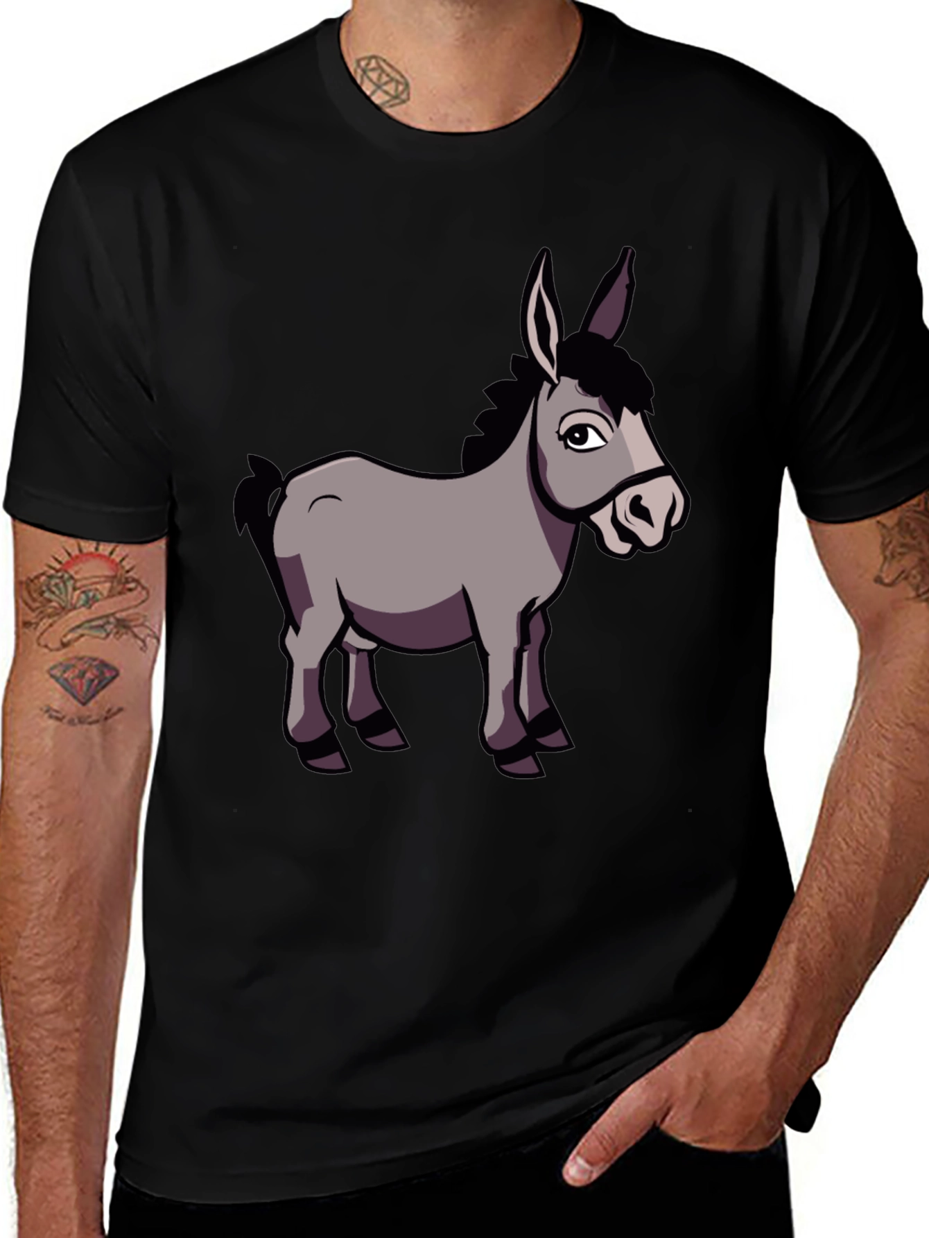 Funny Donkey Graphic T-Shirt Black Crew Neck