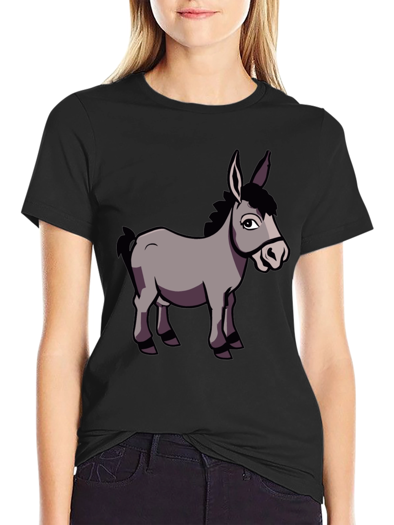 Funny Donkey Graphic T-Shirt Black Crew Neck