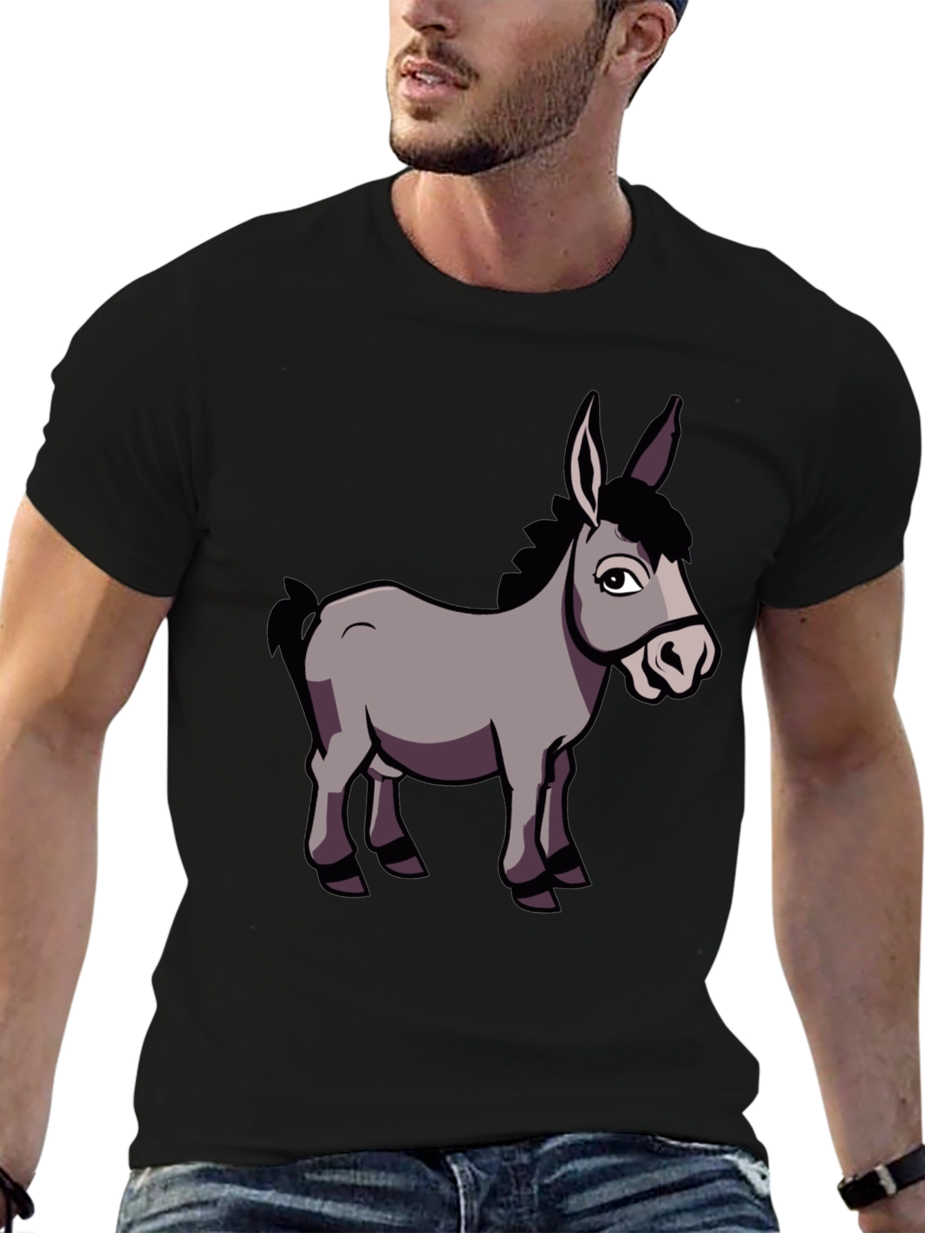 Funny Donkey Graphic T-Shirt Black Crew Neck