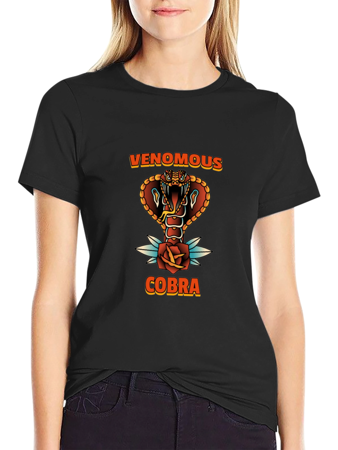 Venomous Cobra Graphic Tee - Black Cotton T-Shirt
