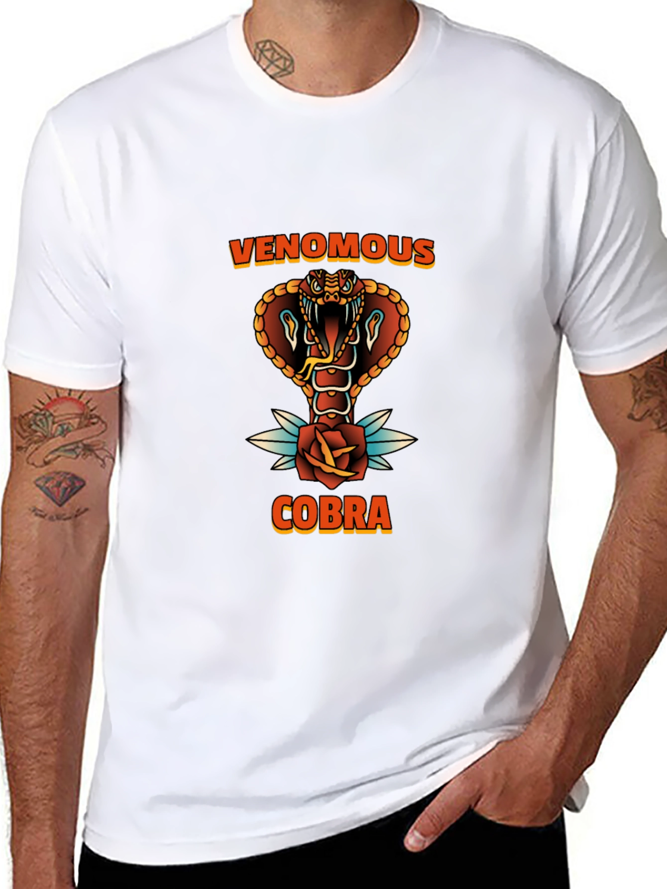 Venomous Cobra Graphic Tee - Black Cotton T-Shirt