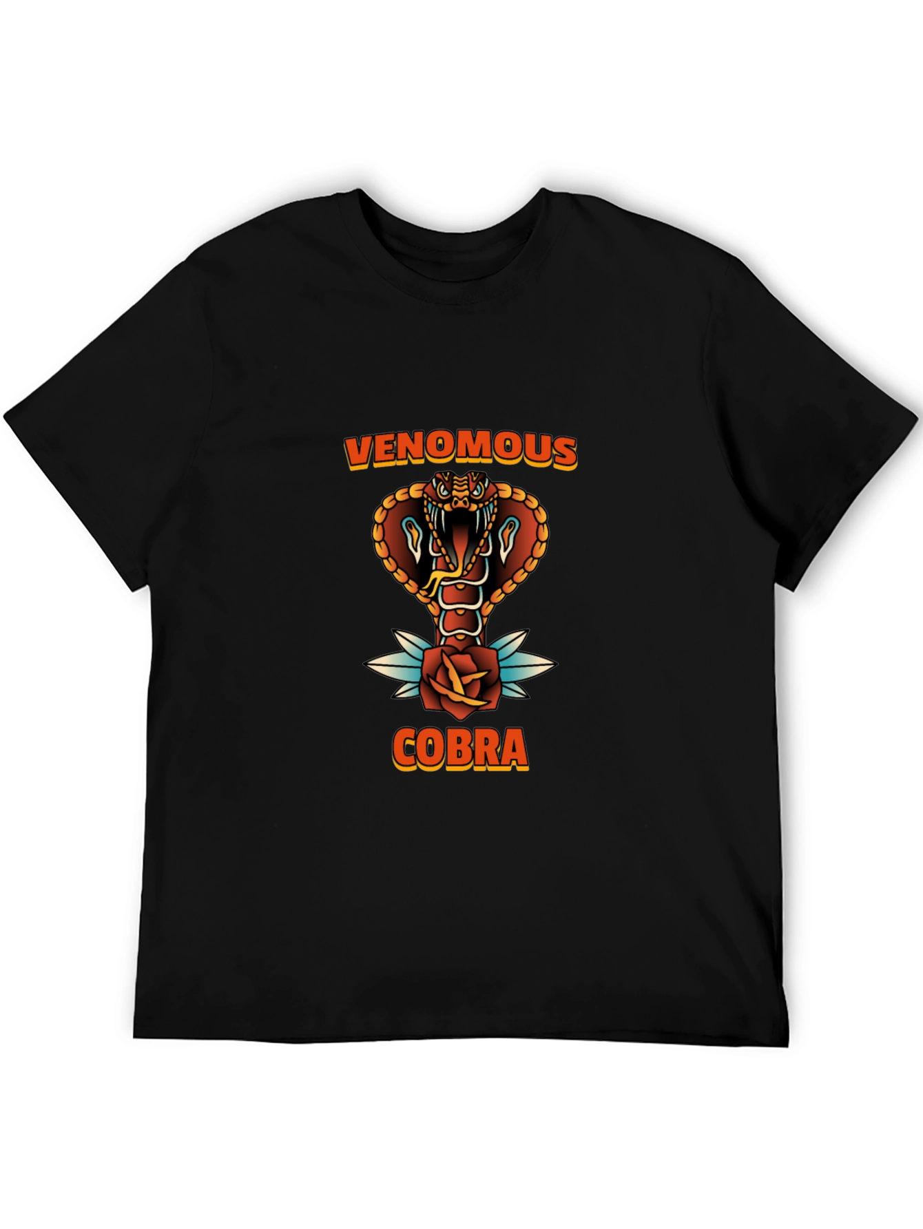 Venomous Cobra Graphic Tee - Black Cotton T-Shirt