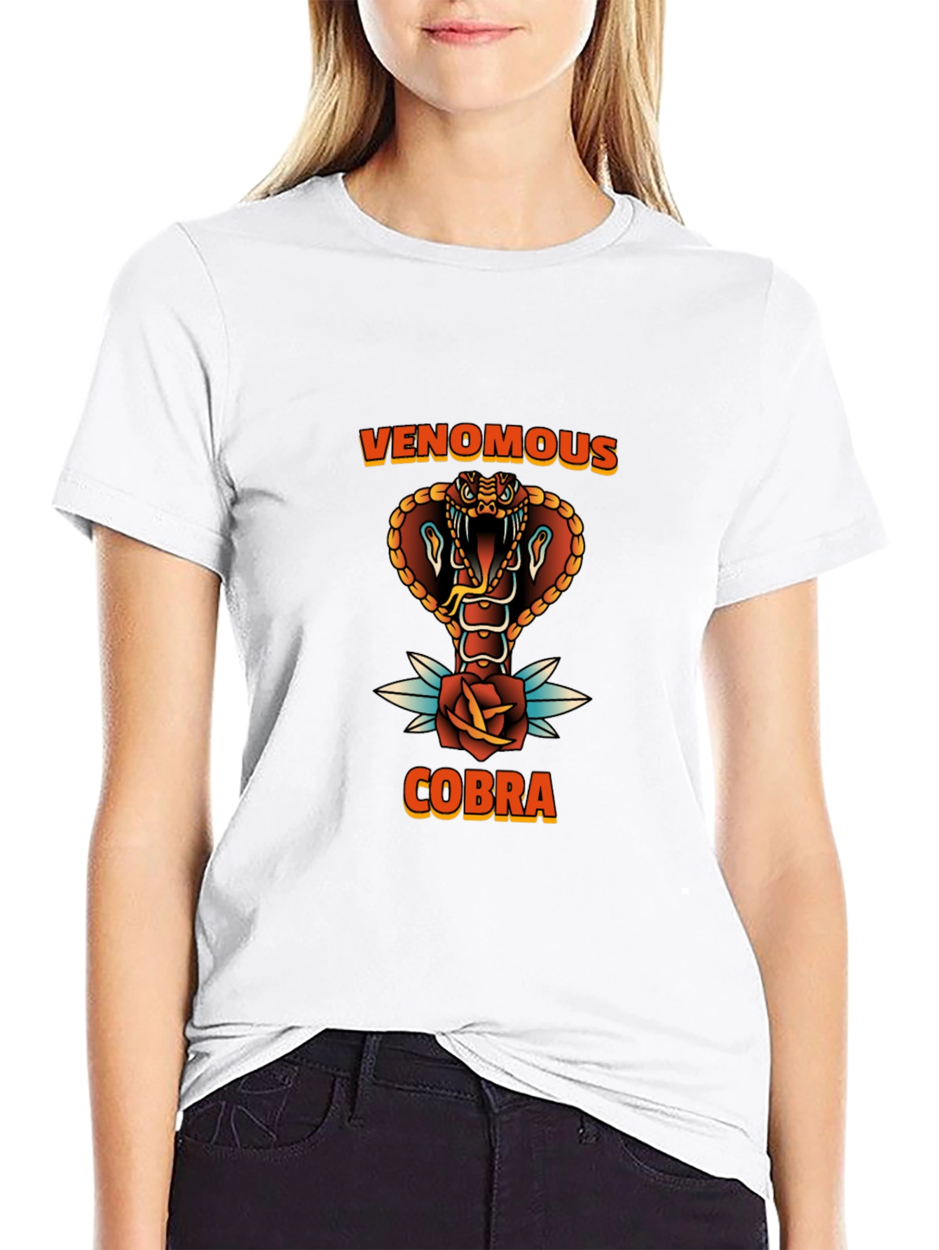 Venomous Cobra Graphic Tee - Black Cotton T-Shirt