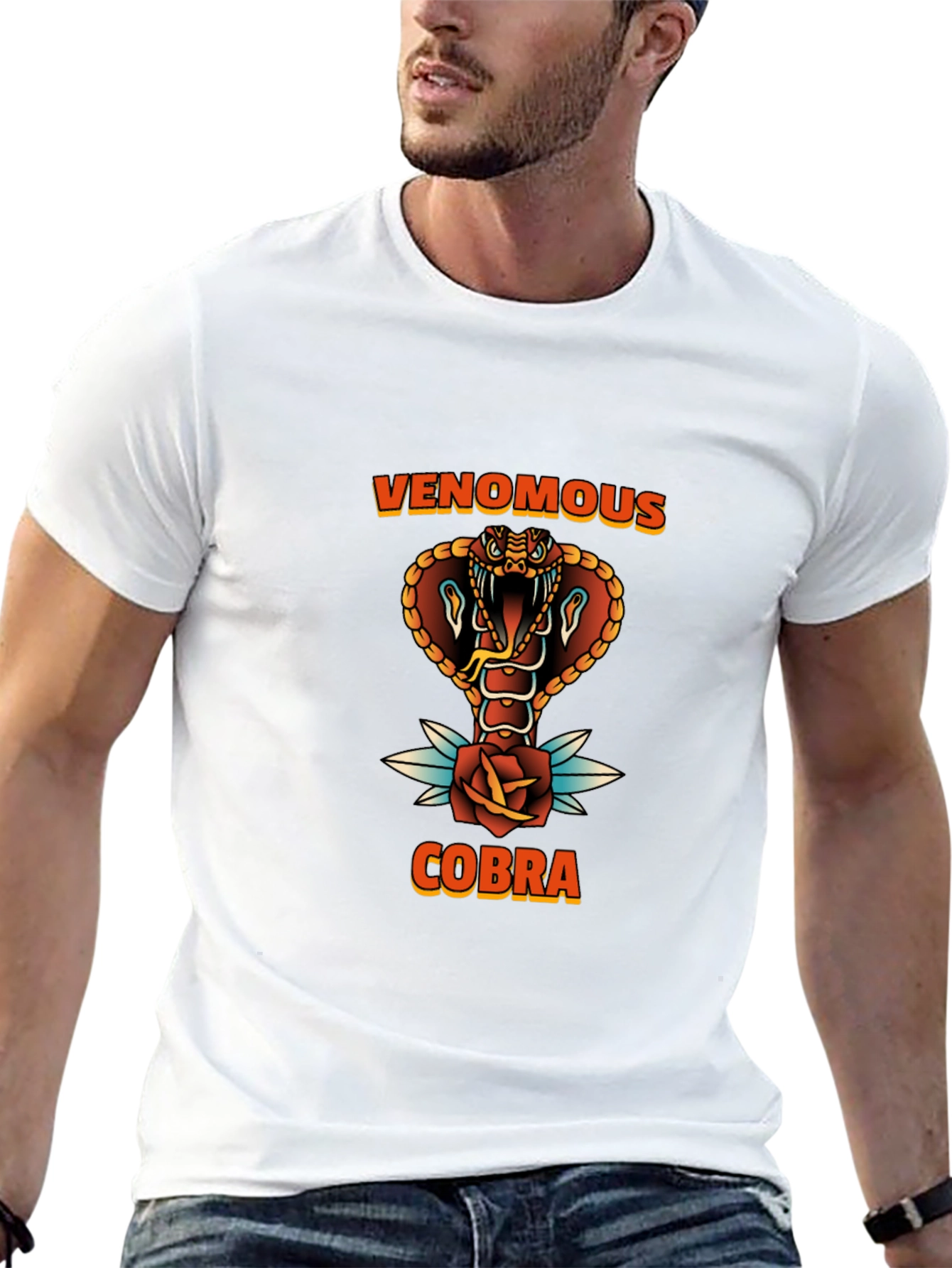 Venomous Cobra Graphic Tee - Black Cotton T-Shirt