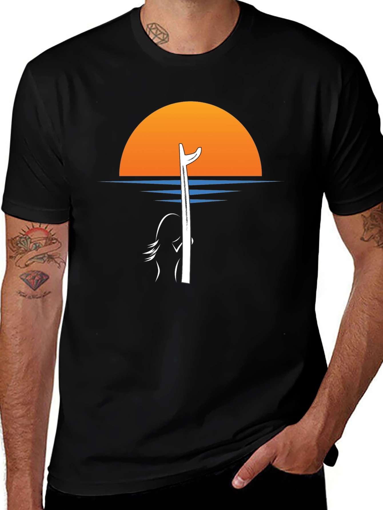 Sunset Surfer Graphic Tee - Black