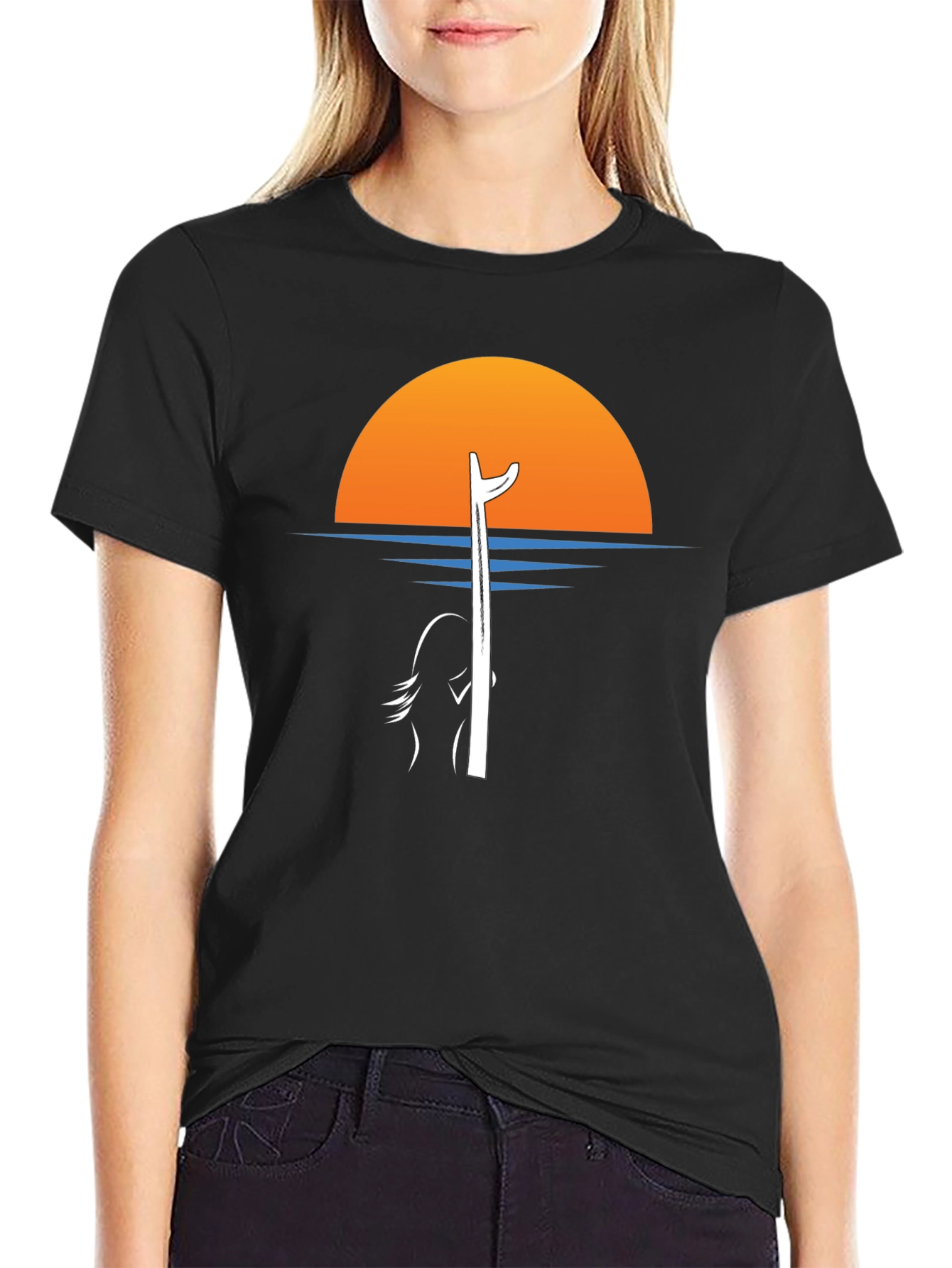 Sunset Surfer Graphic Tee - Black