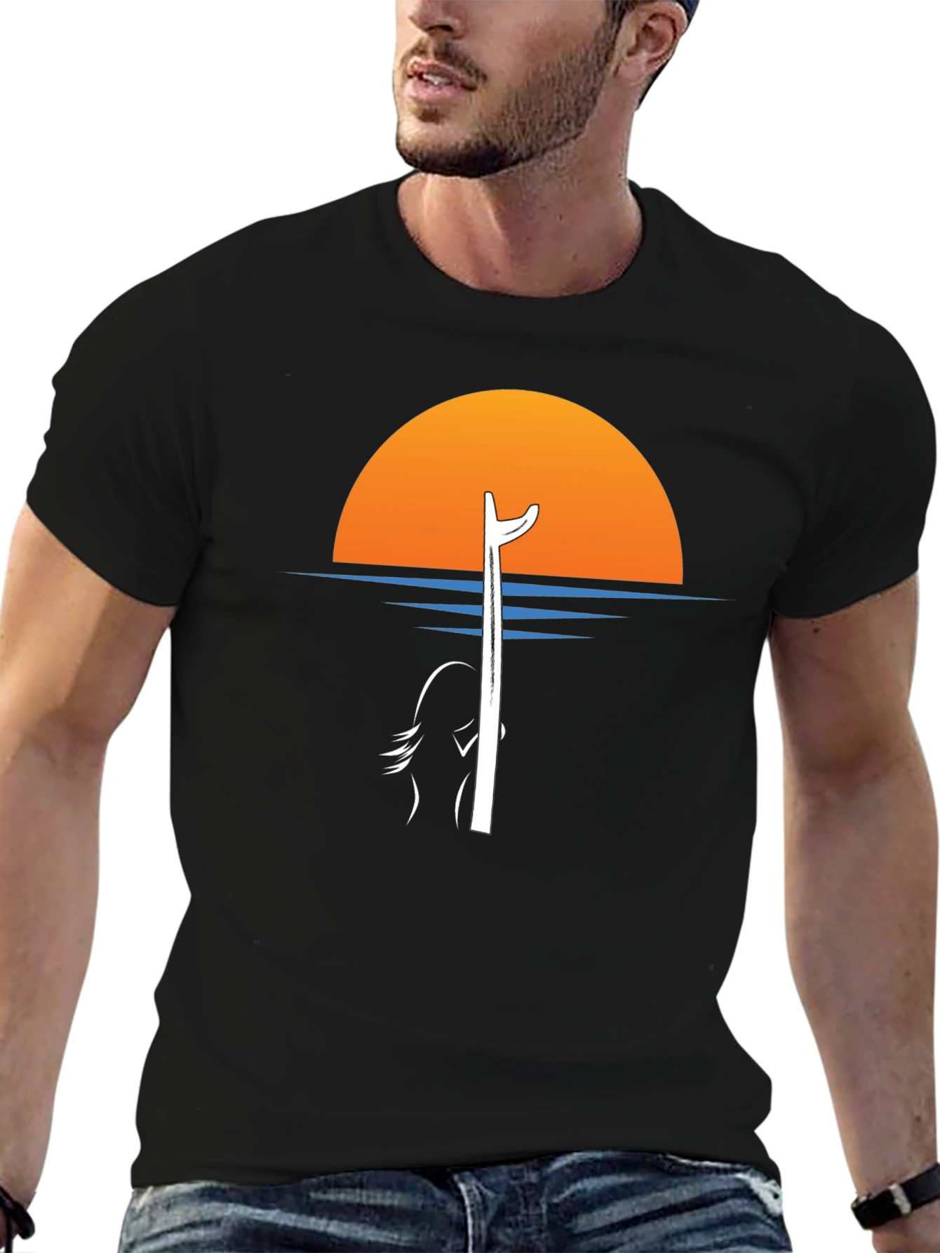Sunset Surfer Graphic Tee - Black