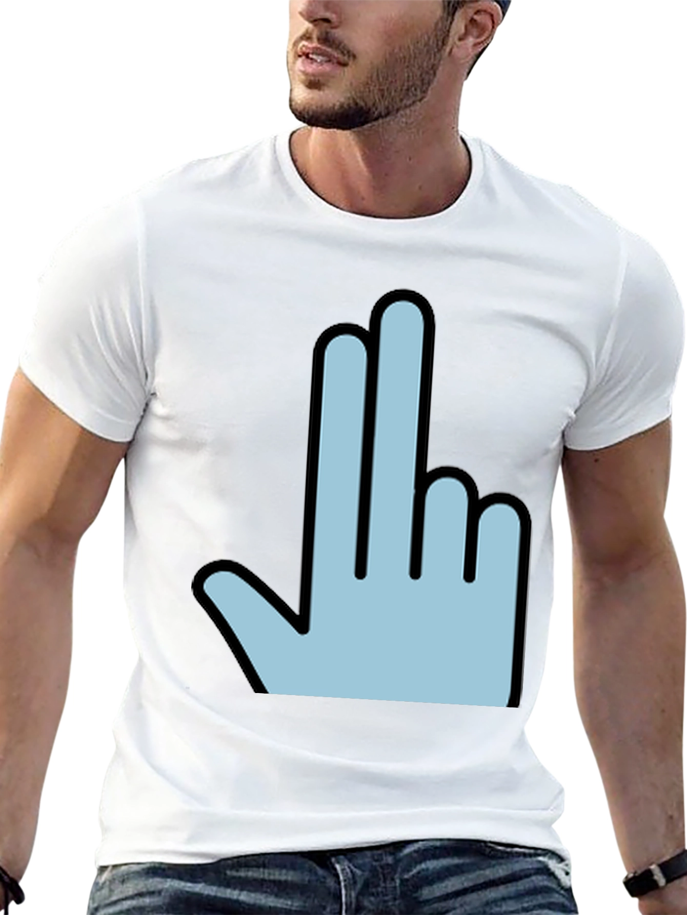 Funny Hand Gesture Graphic Print Mens Black T-Shirt
