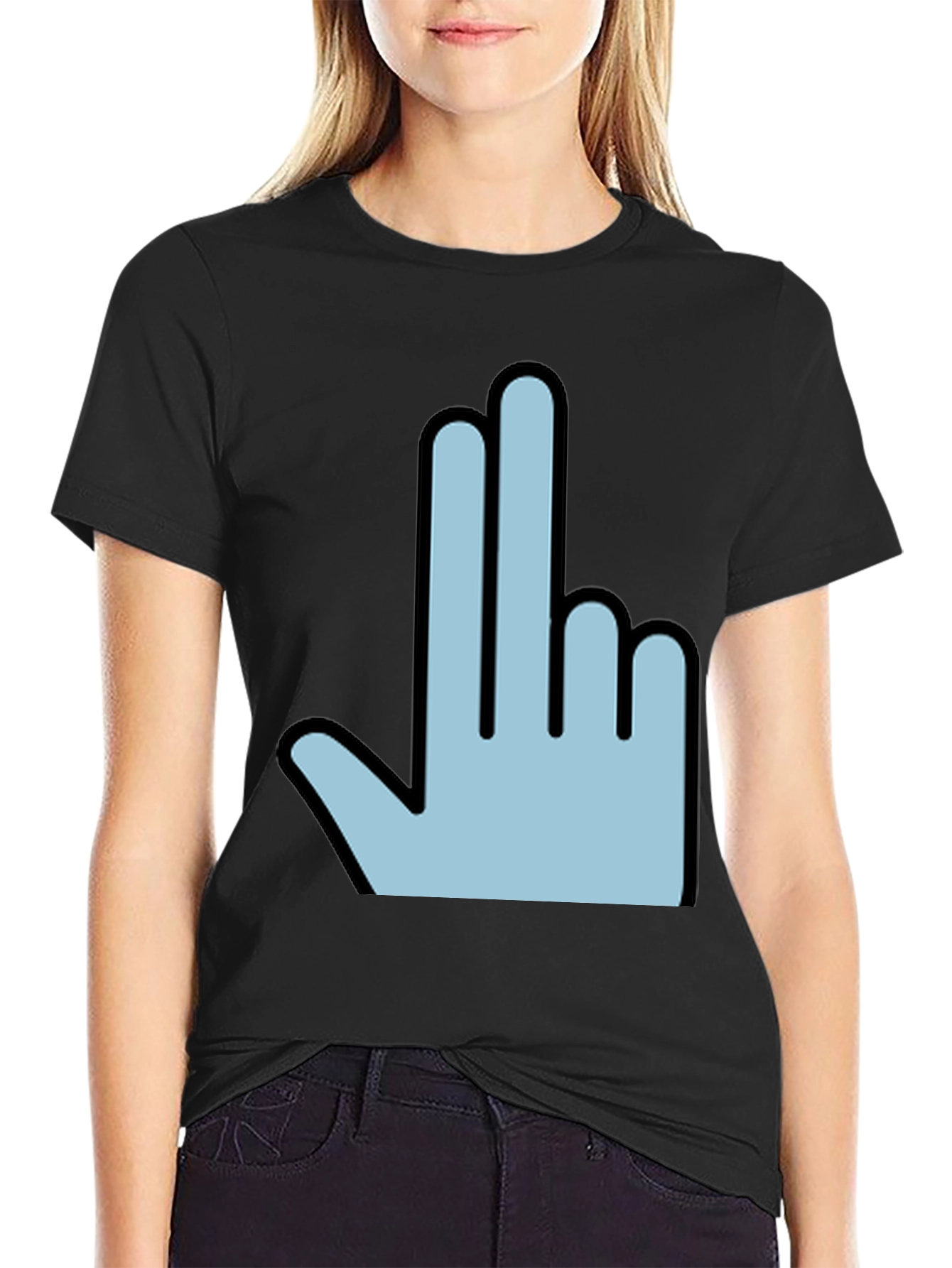 Funny Hand Gesture Graphic Print Mens Black T-Shirt