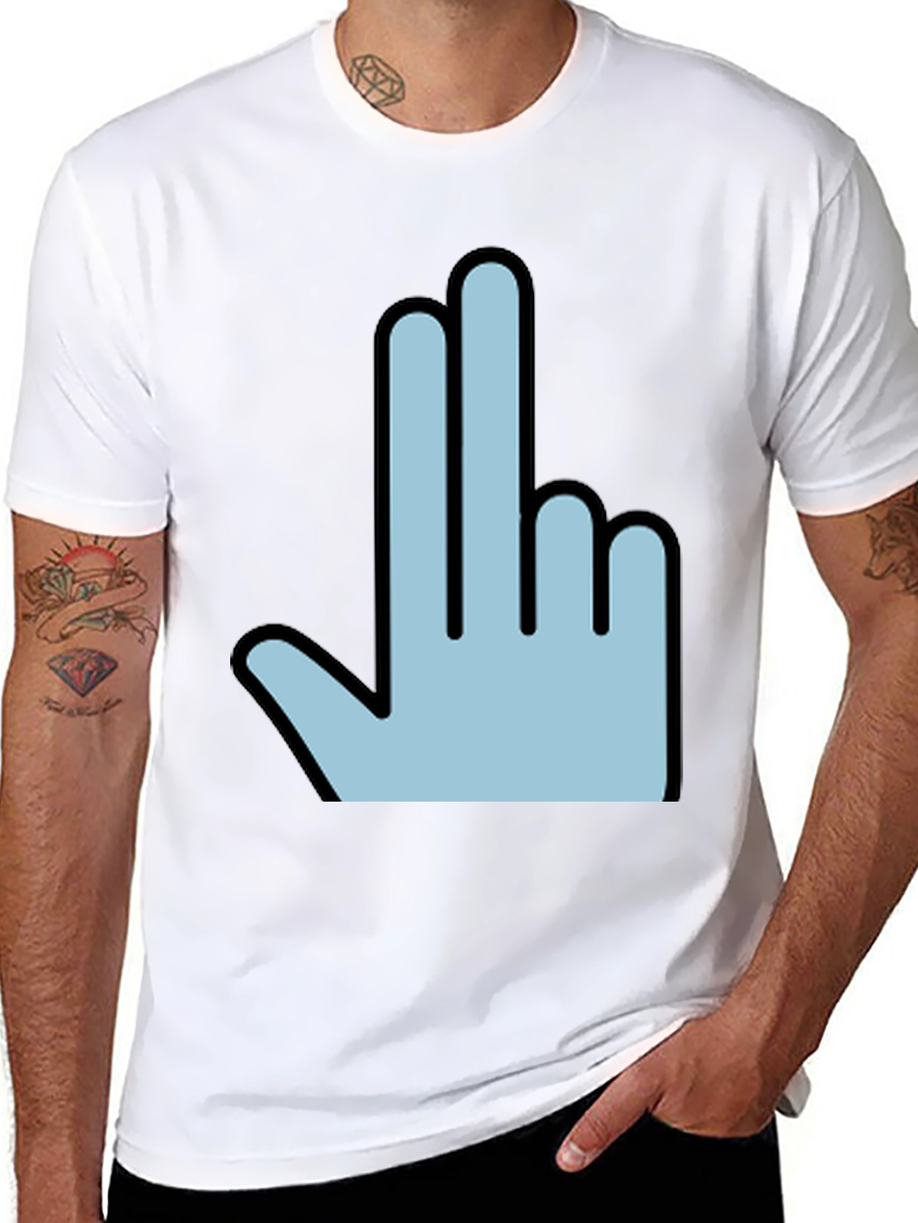 Funny Hand Gesture Graphic Print Mens Black T-Shirt