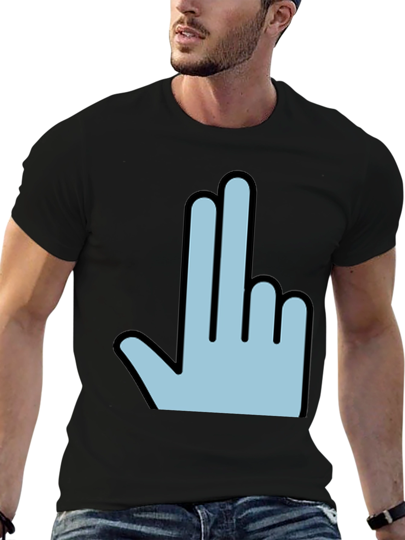 Funny Hand Gesture Graphic Print Mens Black T-Shirt