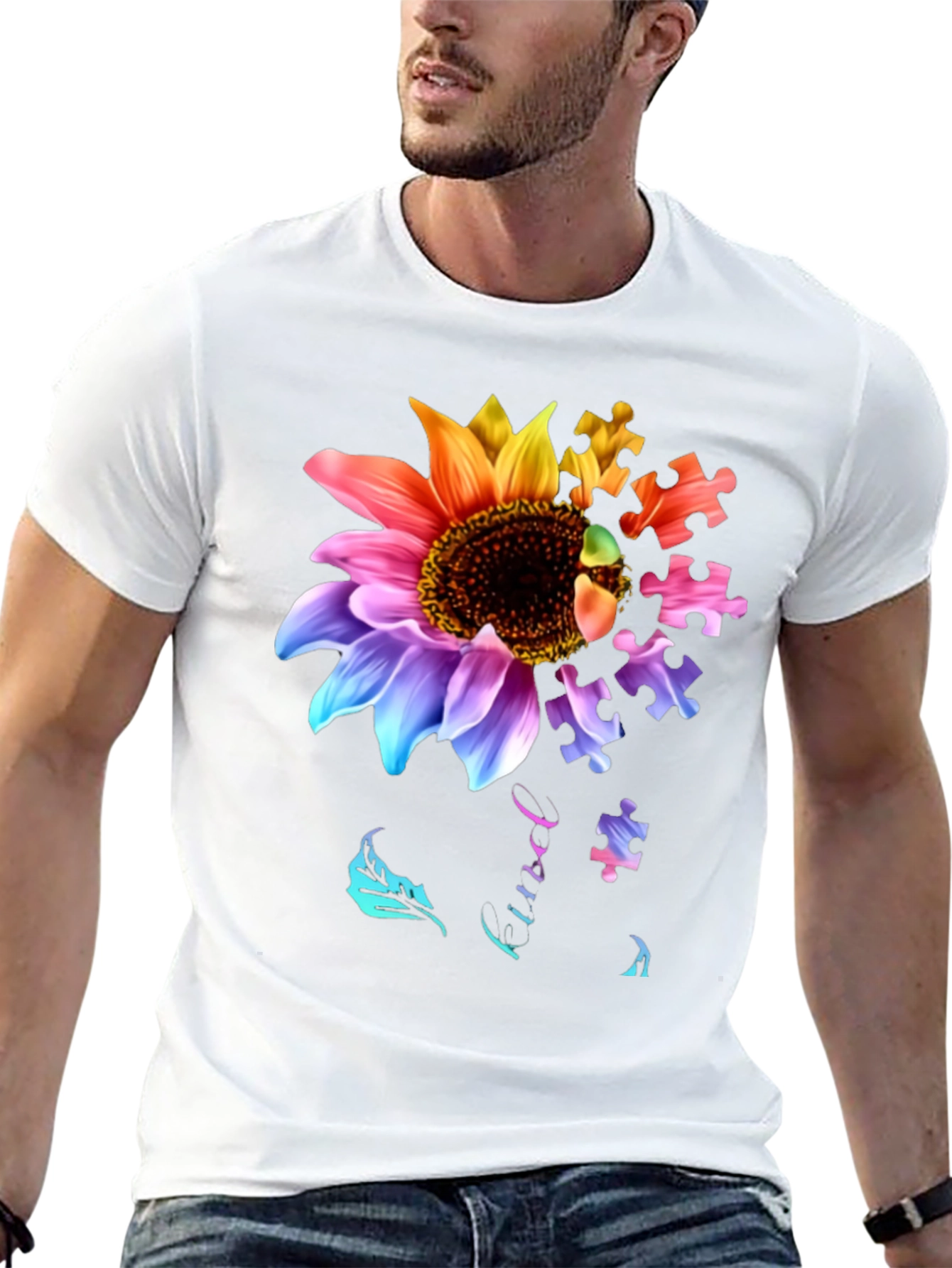 Sunflower Autism Awareness Puzzle Piece T-Shirt