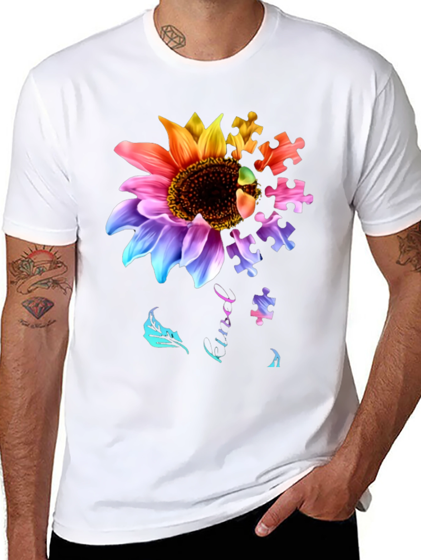 Sunflower Autism Awareness Puzzle Piece T-Shirt