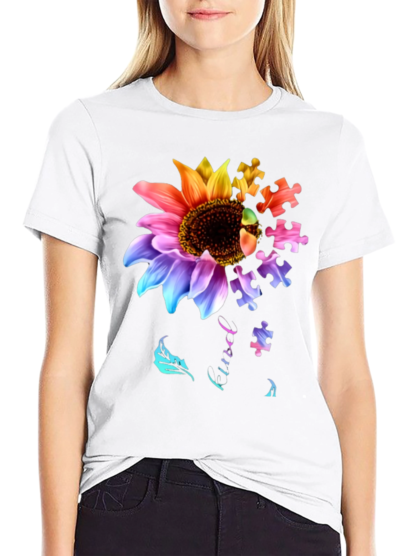 Sunflower Autism Awareness Puzzle Piece T-Shirt