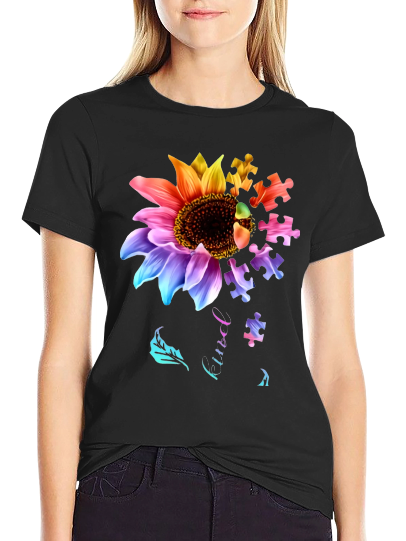 Sunflower Autism Awareness Puzzle Piece T-Shirt