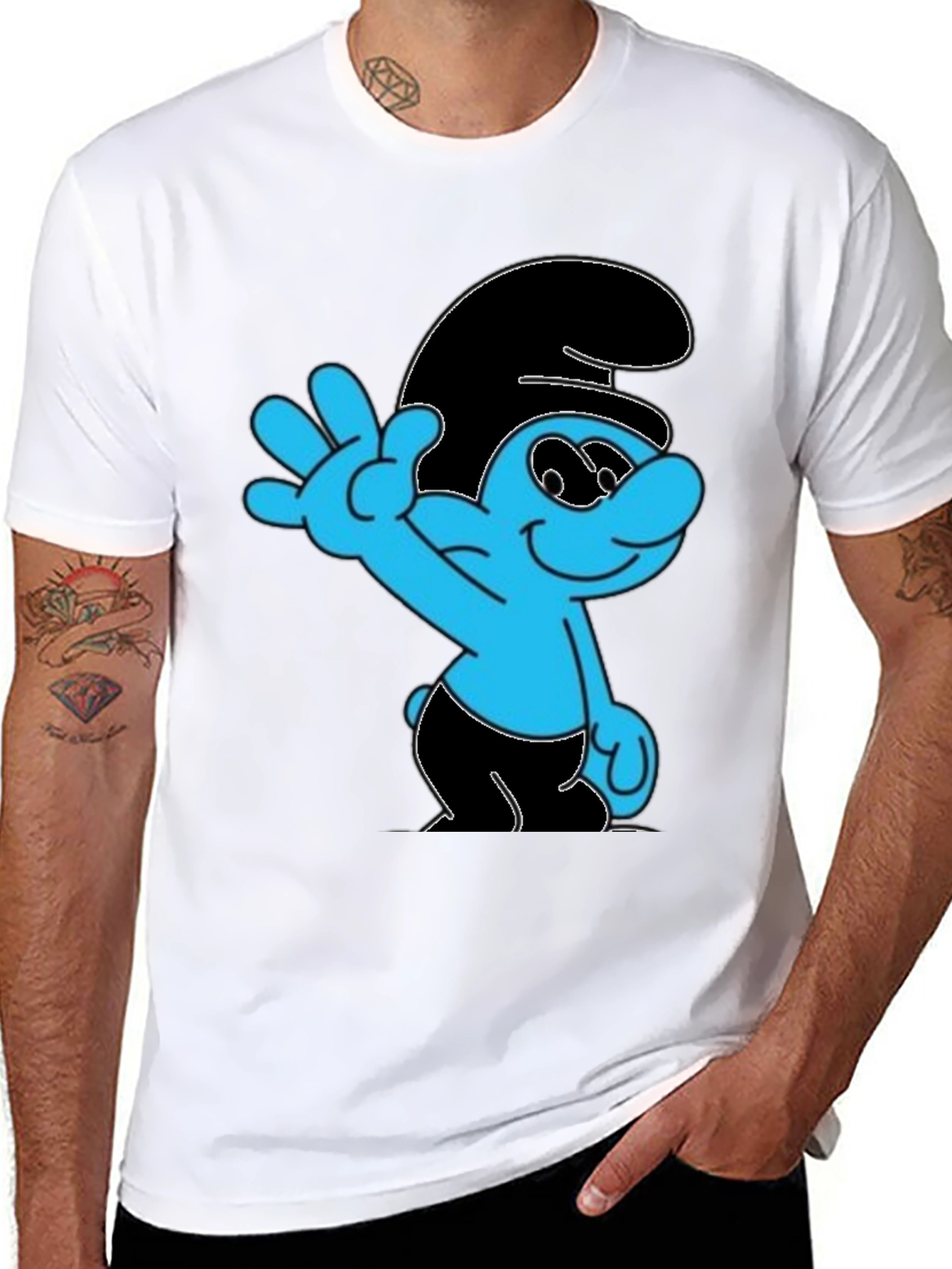 Smurf Graphic Print Black T-Shirt