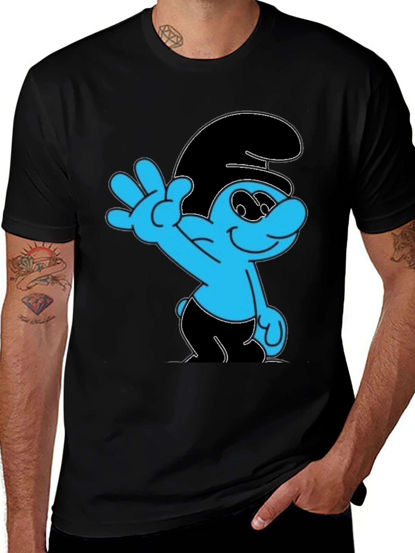 Smurf Graphic Print Black T-Shirt