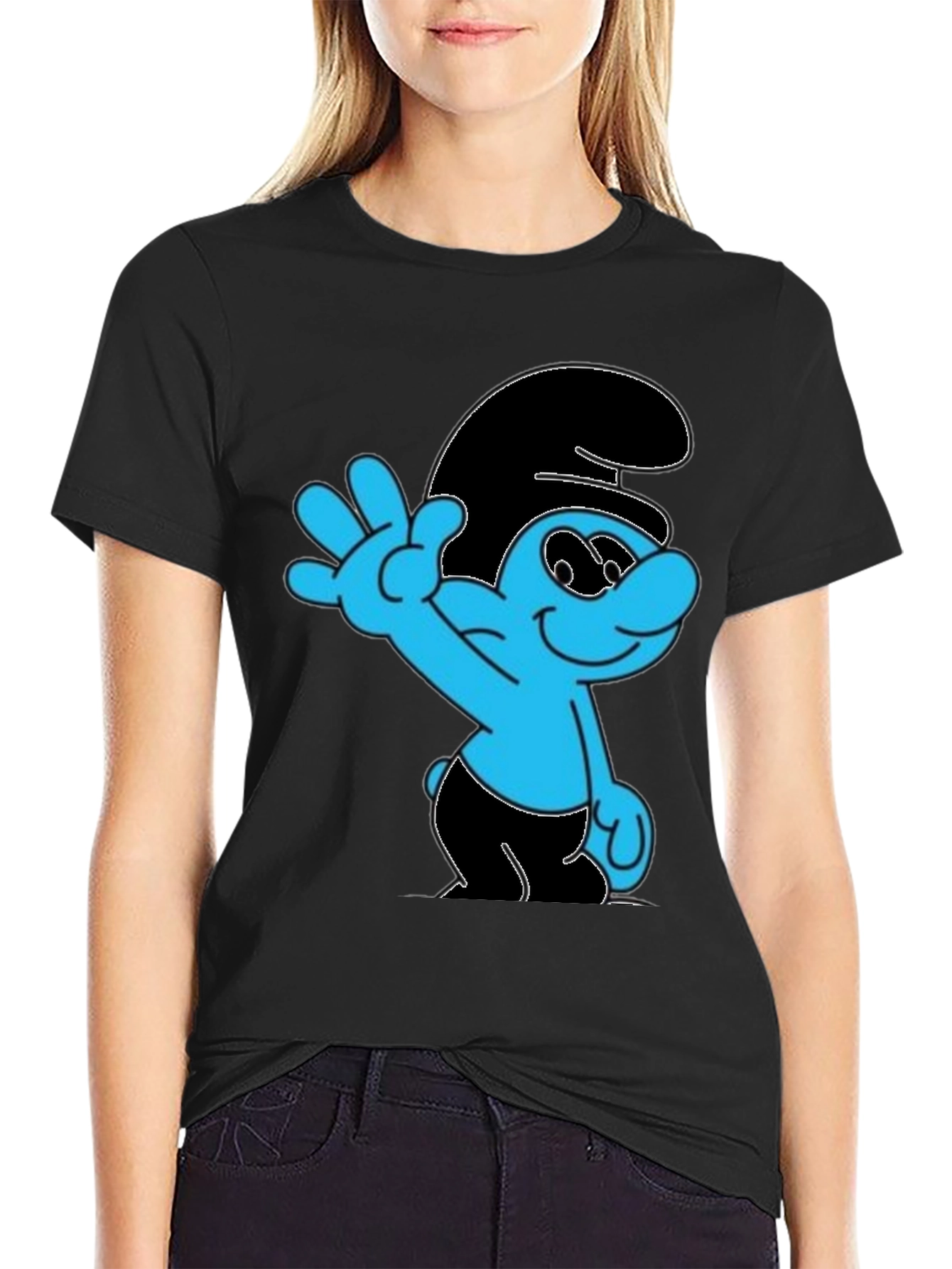 Smurf Graphic Print Black T-Shirt
