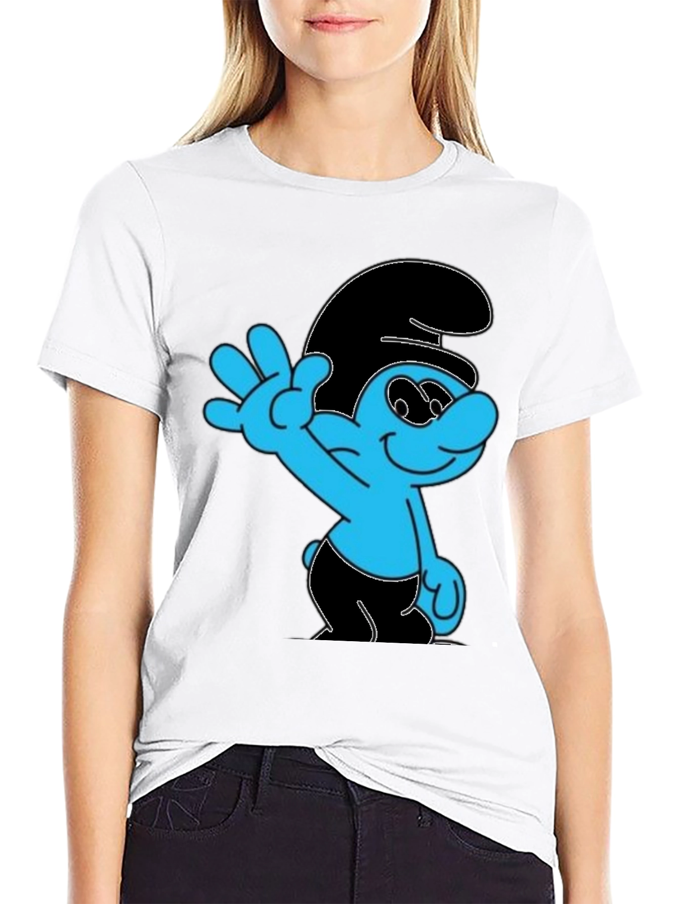 Smurf Graphic Print Black T-Shirt