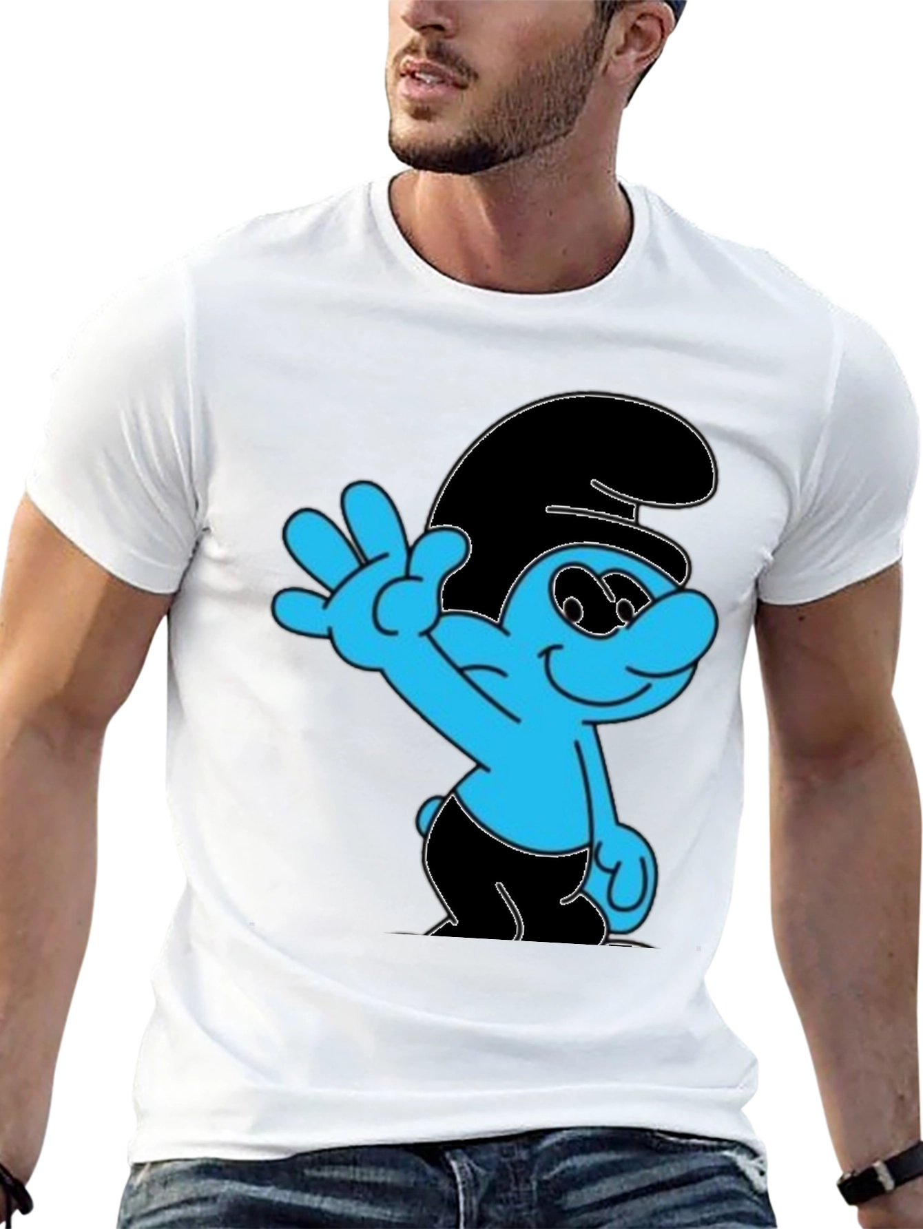 Smurf Graphic Print Black T-Shirt