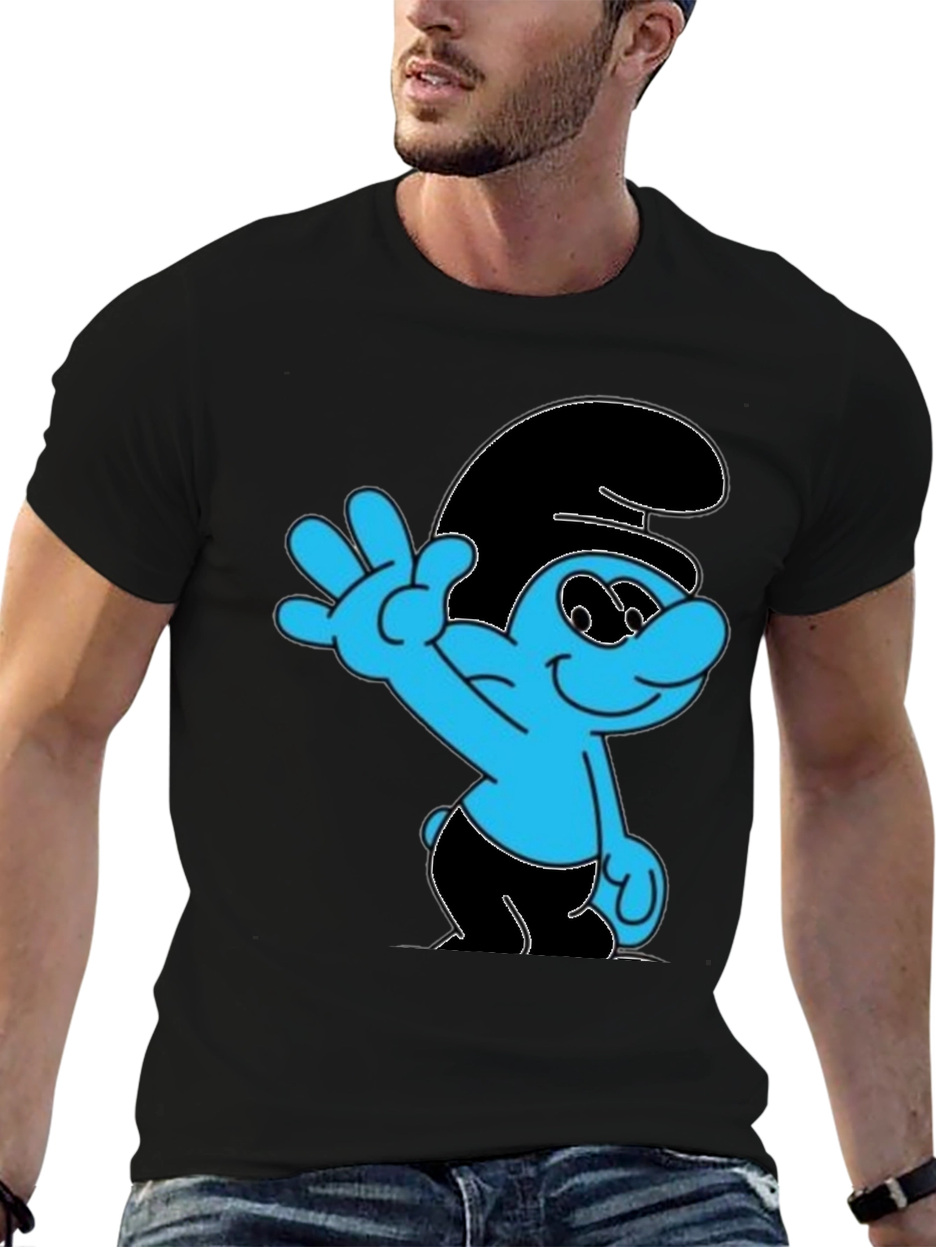 Smurf Graphic Print Black T-Shirt