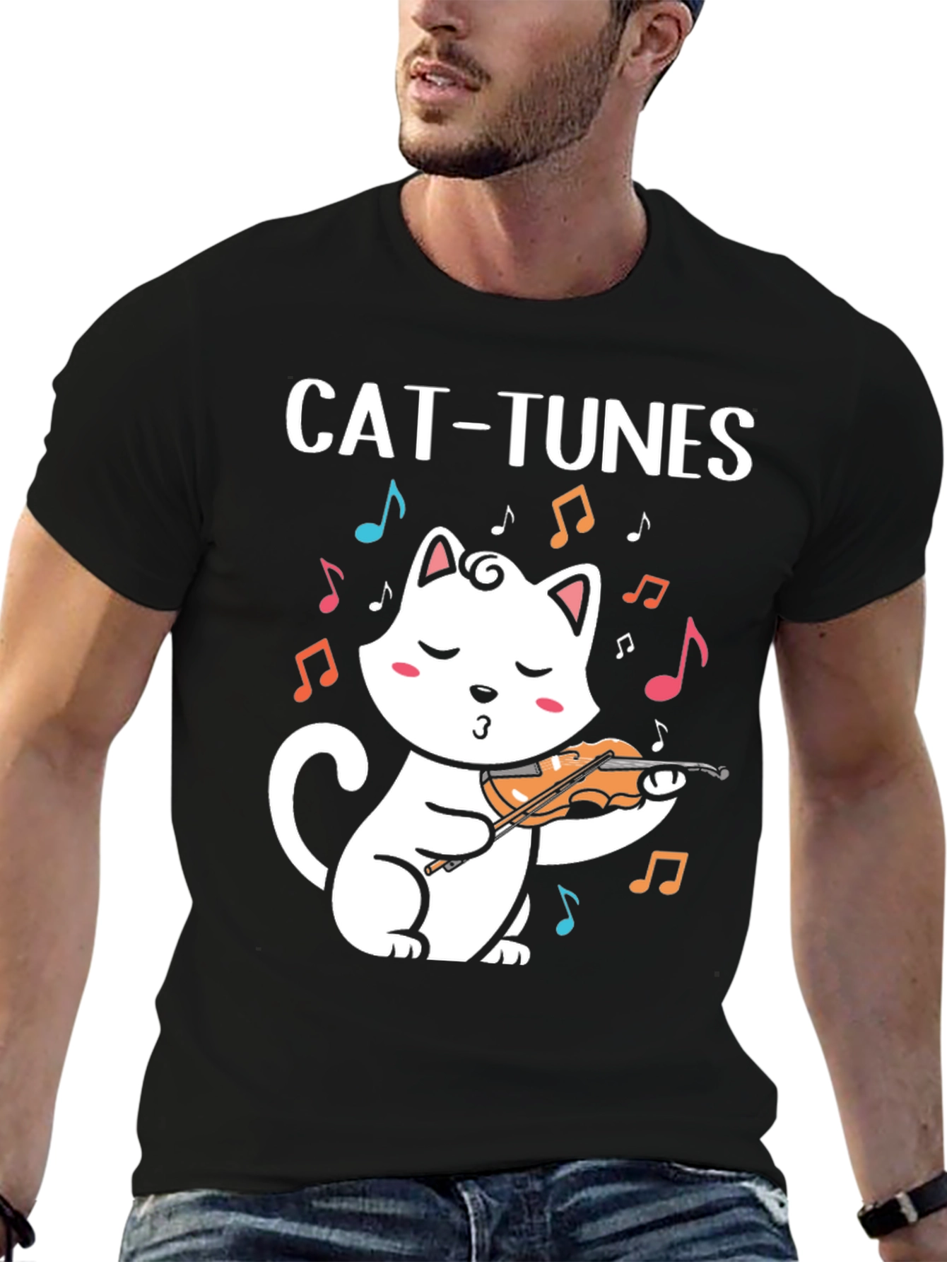 Cat-Tunes Black Graphic T-Shirt