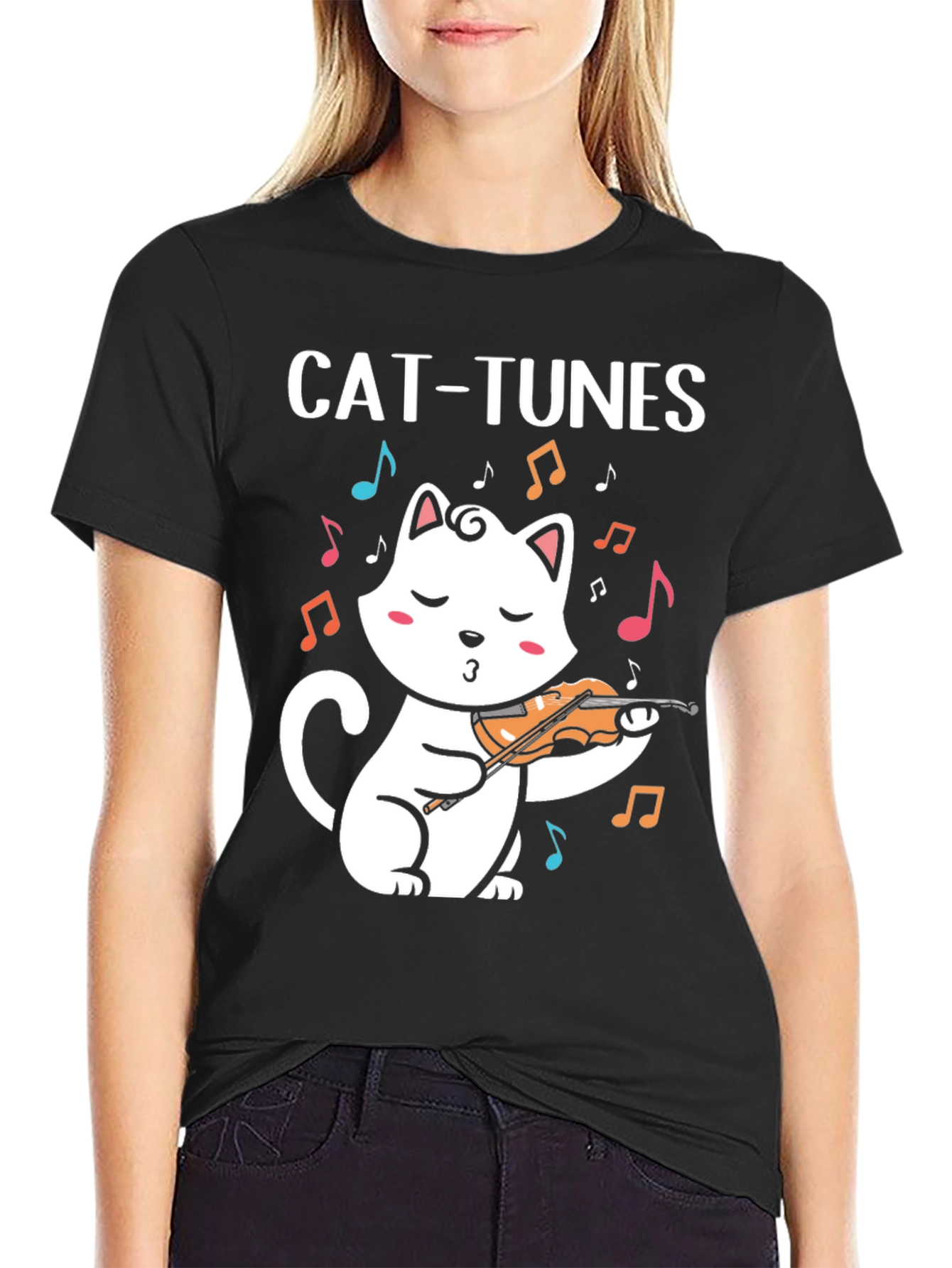 Cat-Tunes Black Graphic T-Shirt