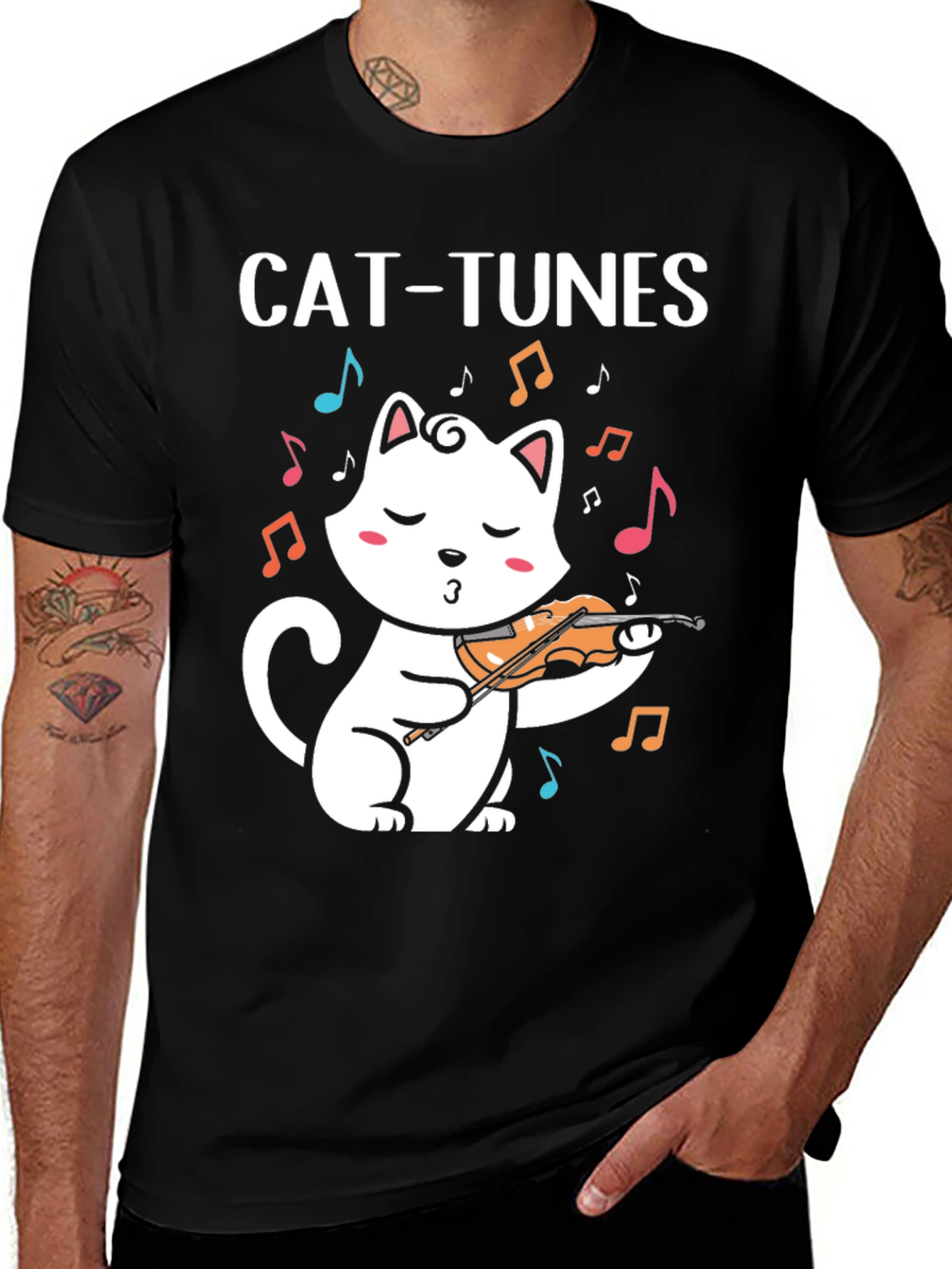 Cat-Tunes Black Graphic T-Shirt