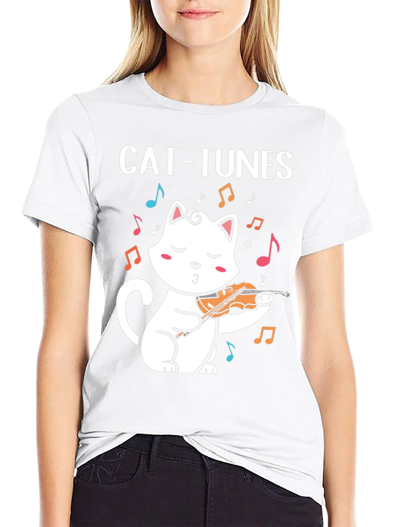 Cat-Tunes Black Graphic T-Shirt