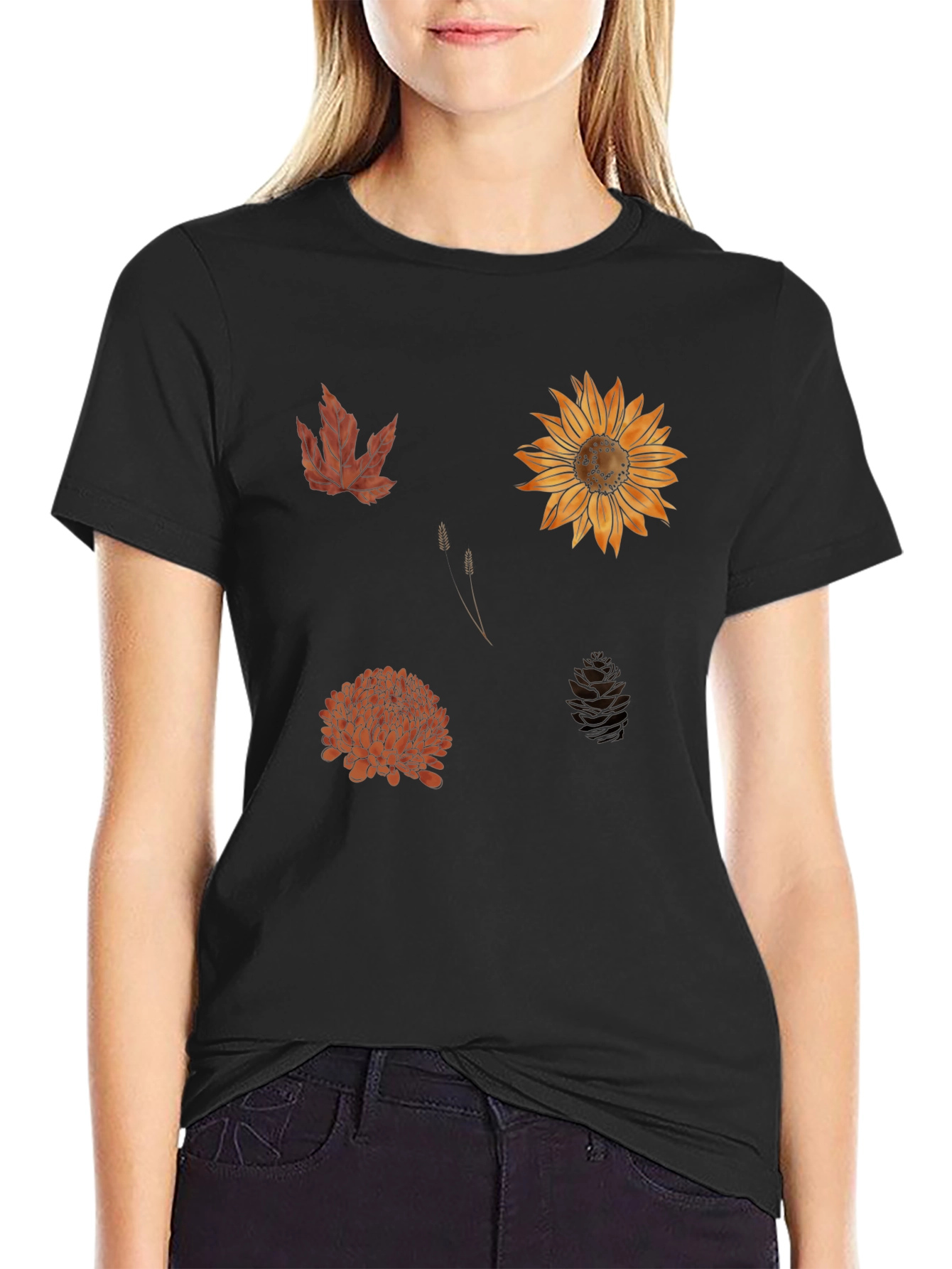 Autumn Floral T-Shirt - Black Botanical Tee