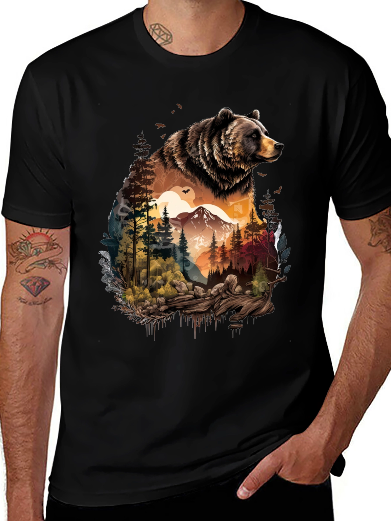 Bear & Wilderness Graphic Tee - Nature Adventure Shirt