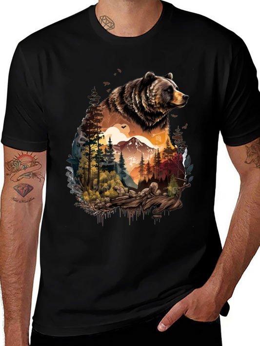 Bear & Wilderness Graphic Tee - Nature Adventure Shirt
