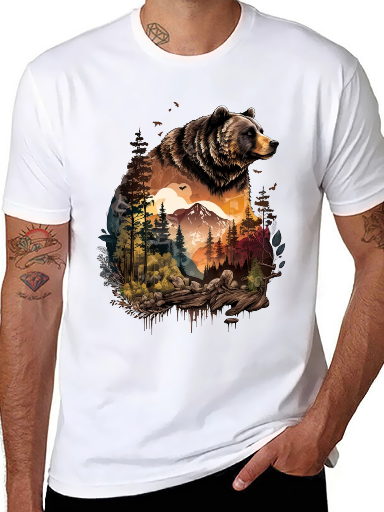Bear & Wilderness Graphic Tee - Nature Adventure Shirt
