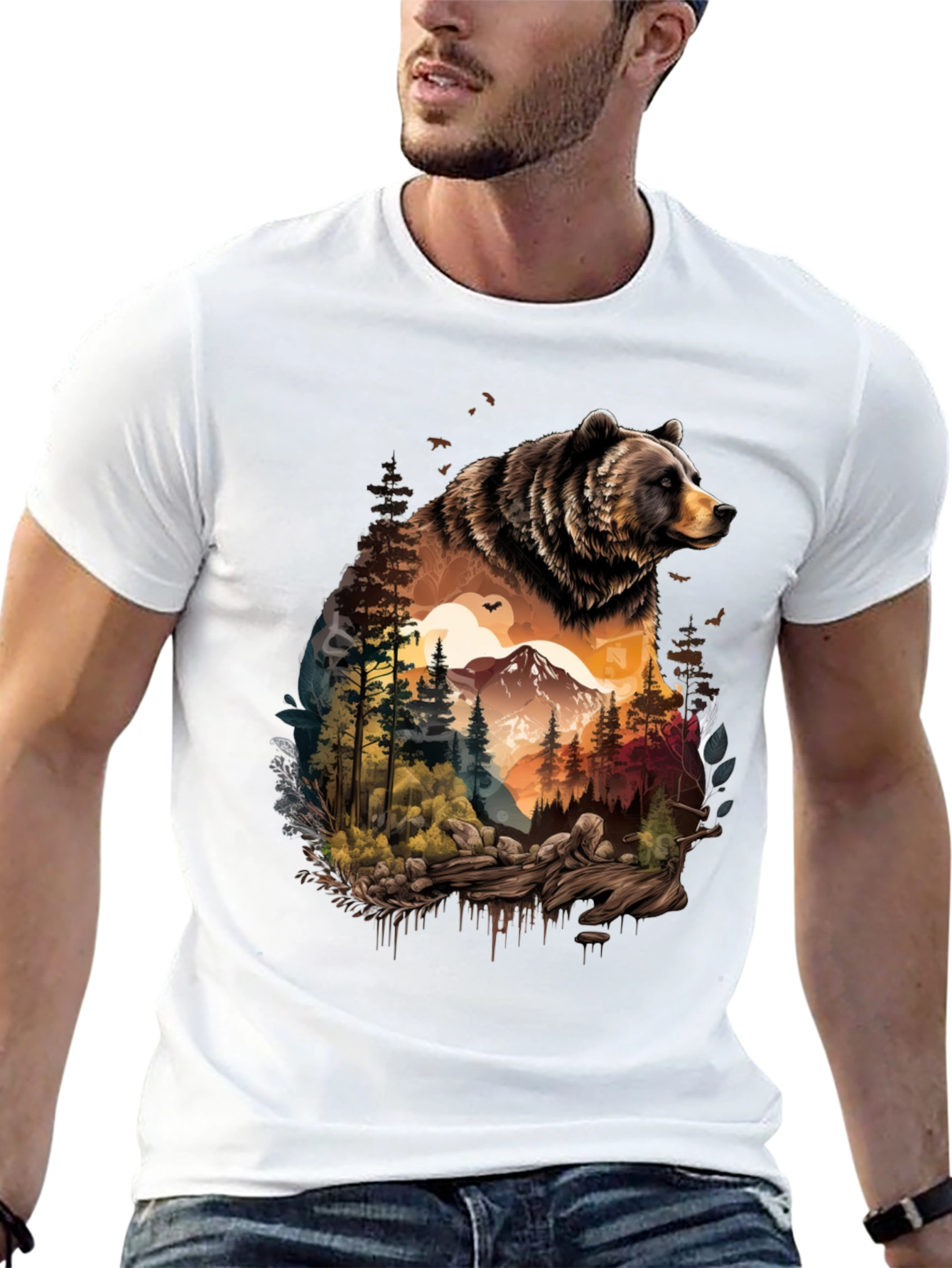 Bear & Wilderness Graphic Tee - Nature Adventure Shirt