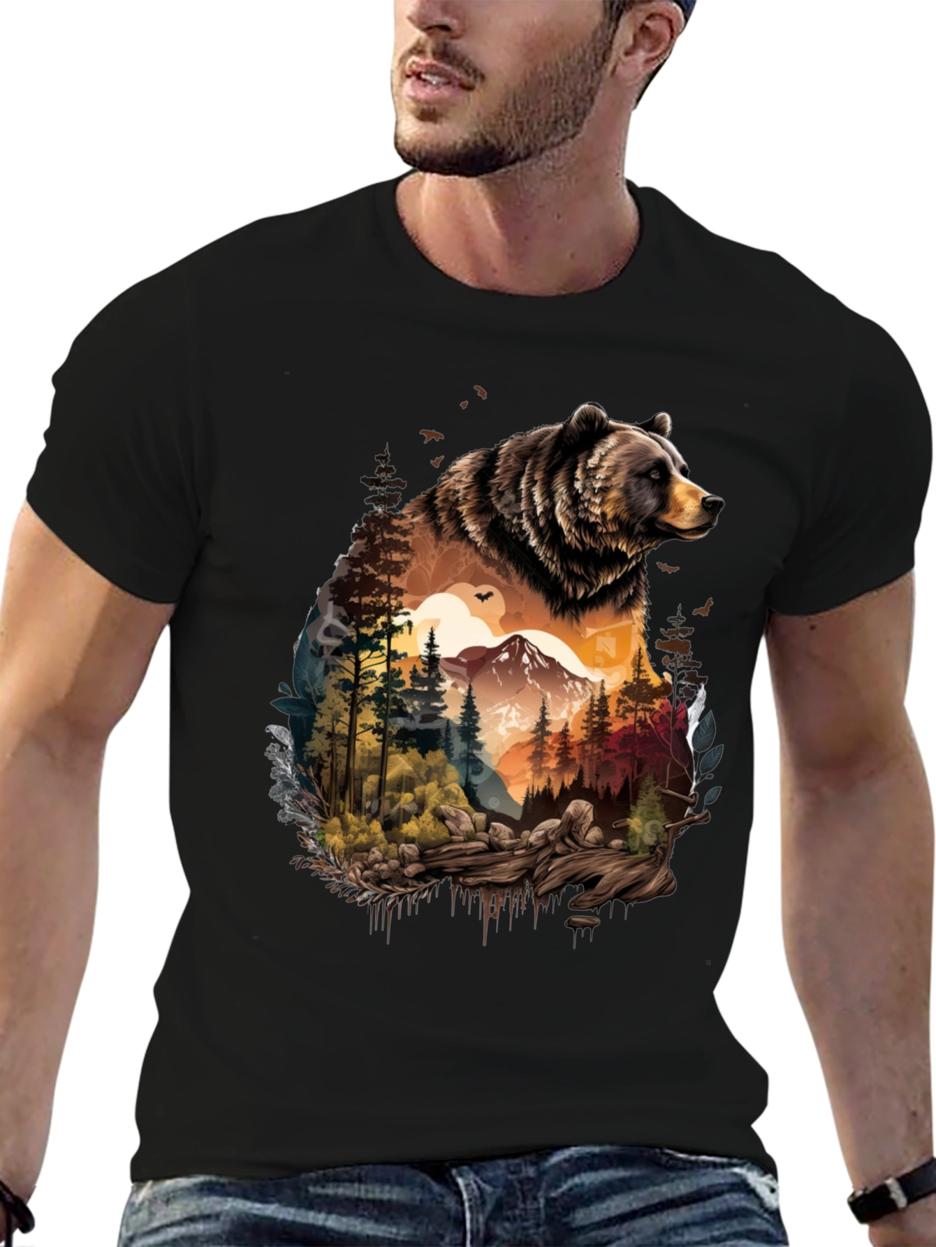 Bear & Wilderness Graphic Tee - Nature Adventure Shirt