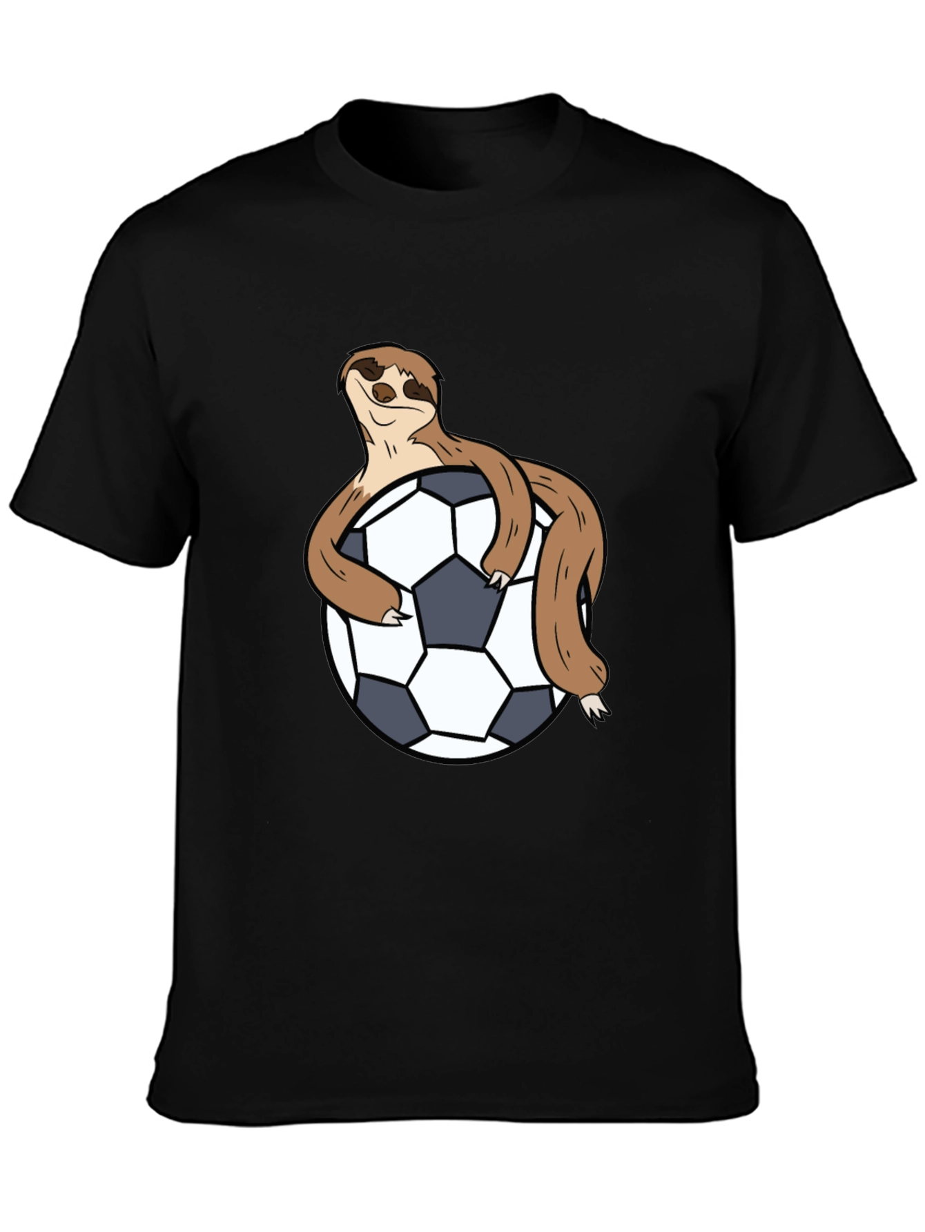 Sloth Hugging Soccer Ball Black T-Shirt