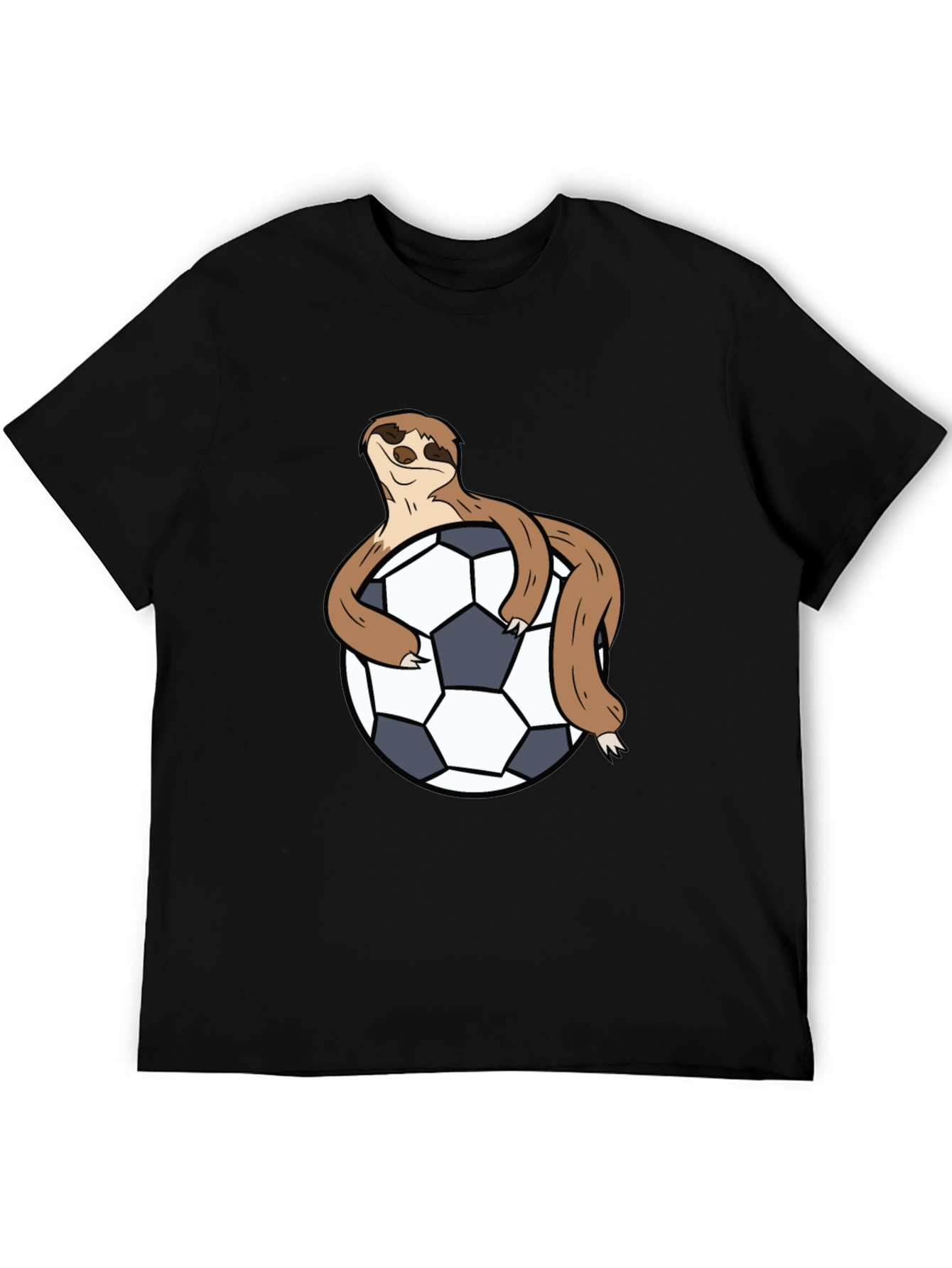 Sloth Hugging Soccer Ball Black T-Shirt