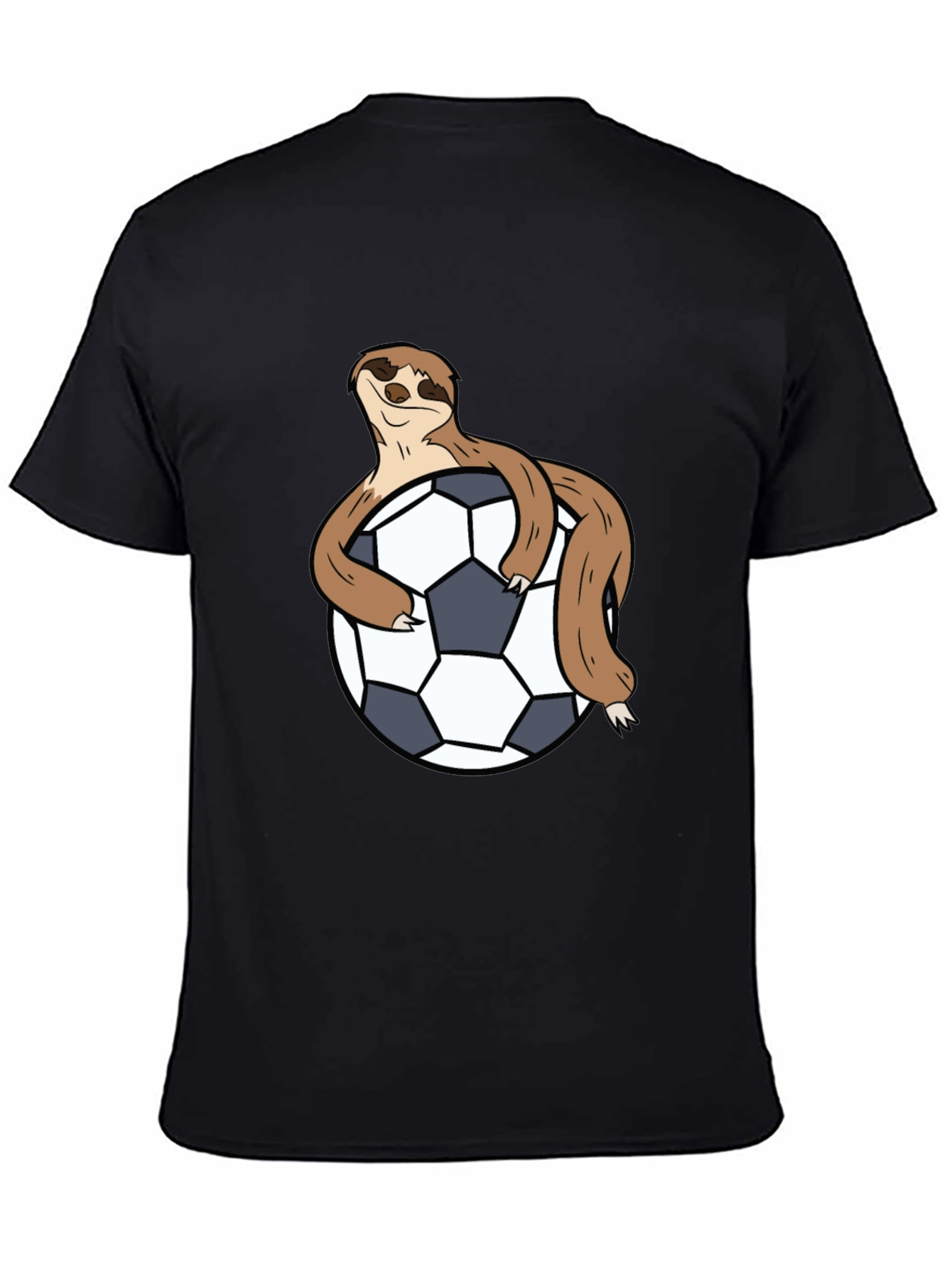 Sloth Hugging Soccer Ball Black T-Shirt