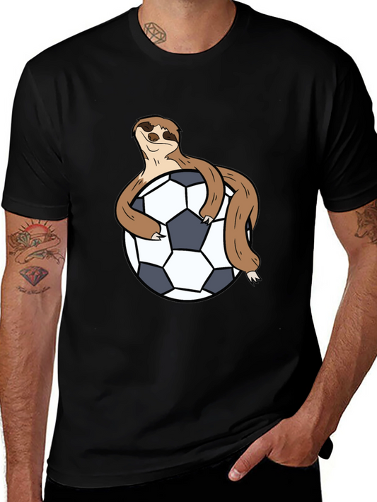 Sloth Hugging Soccer Ball Black T-Shirt
