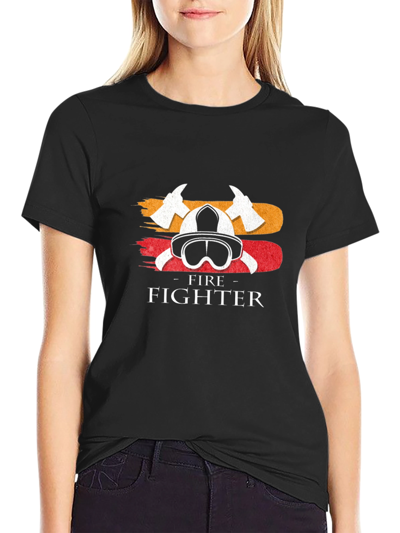 Firefighter Helmet & Axe T-Shirt - Black Cotton Tee
