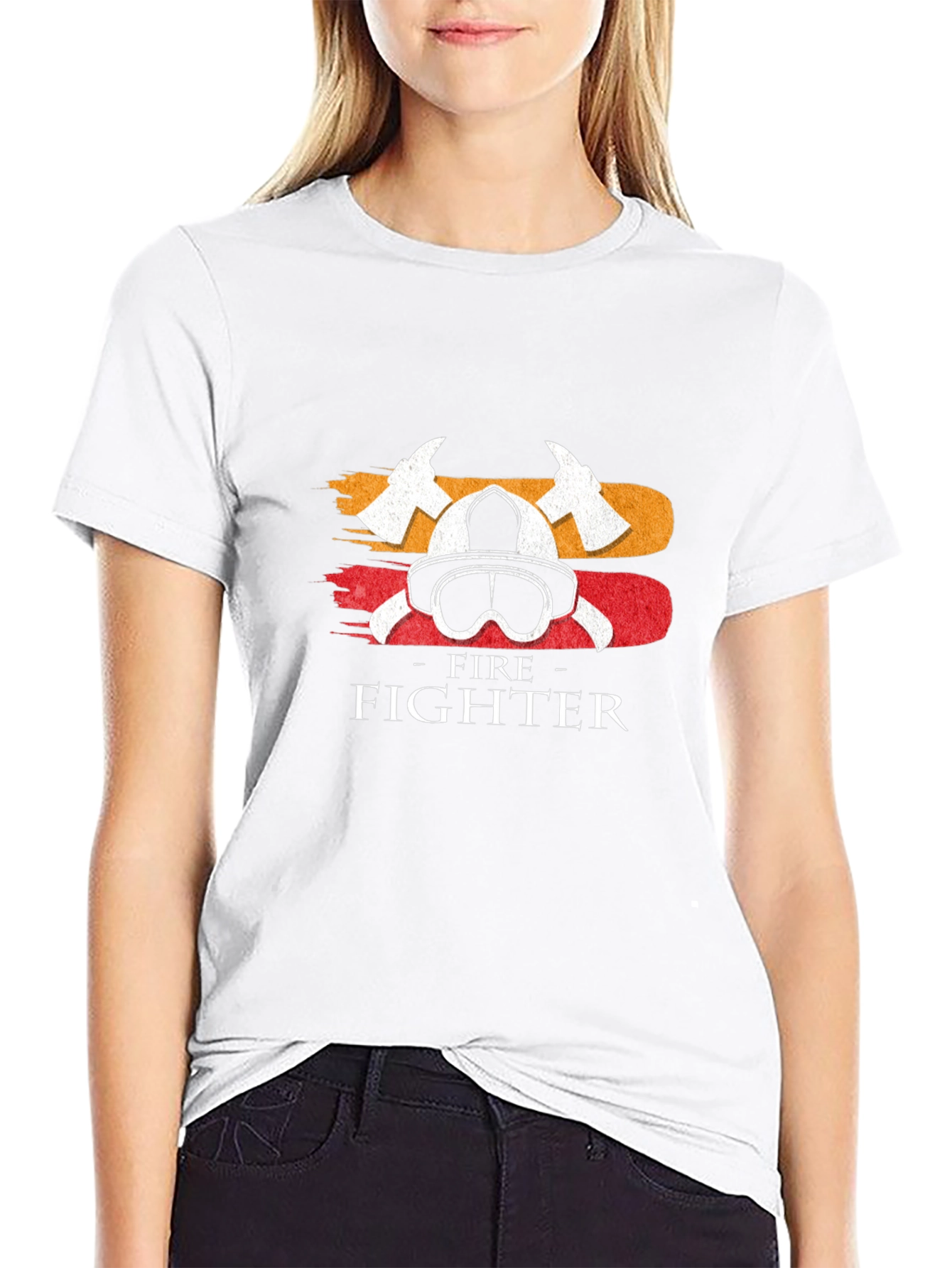 Firefighter Helmet & Axe T-Shirt - Black Cotton Tee