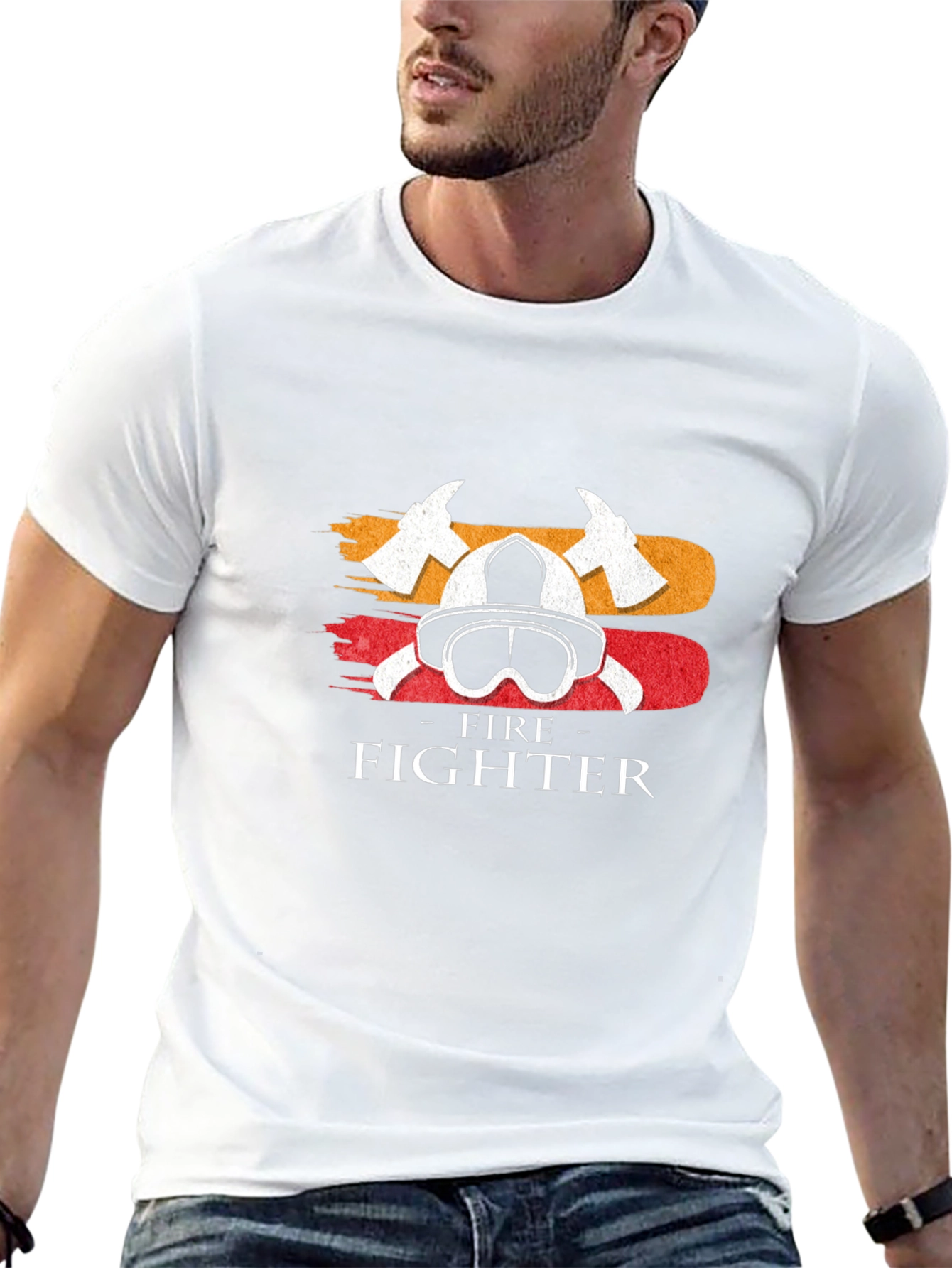 Firefighter Helmet & Axe T-Shirt - Black Cotton Tee
