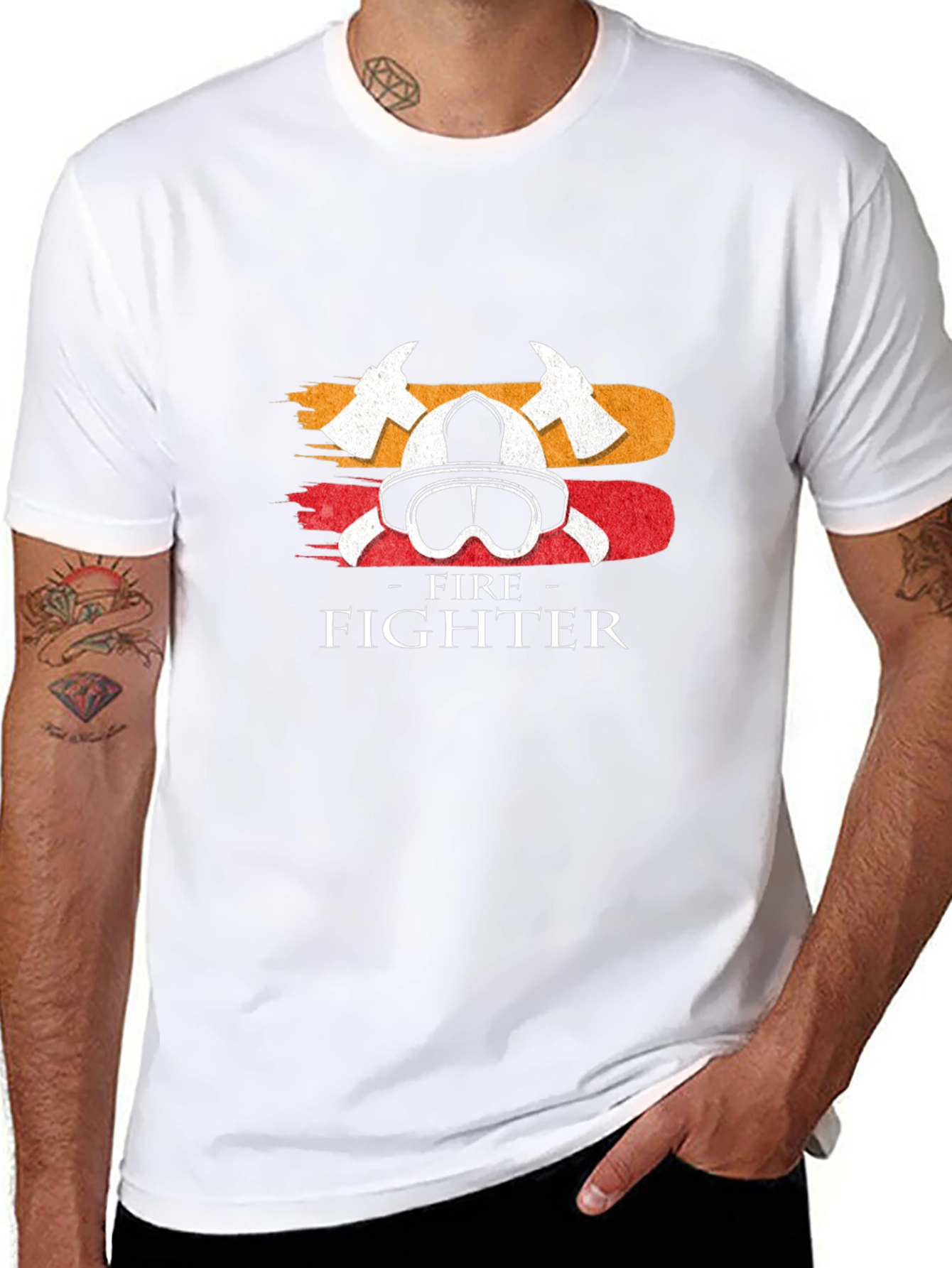 Firefighter Helmet & Axe T-Shirt - Black Cotton Tee