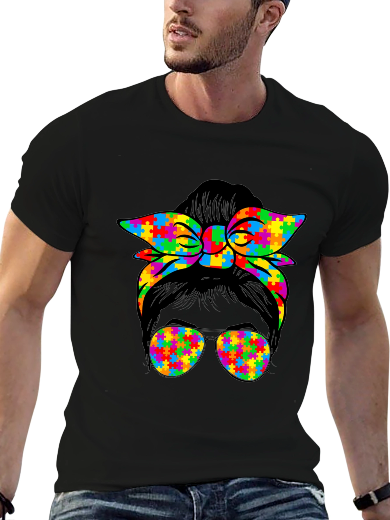 Autism Awareness Messy Bun Puzzle T-Shirt