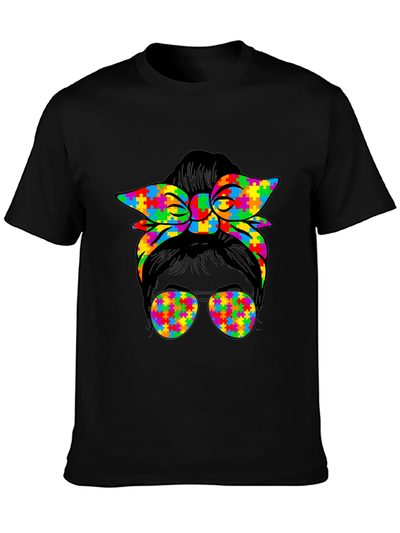 Autism Awareness Messy Bun Puzzle T-Shirt